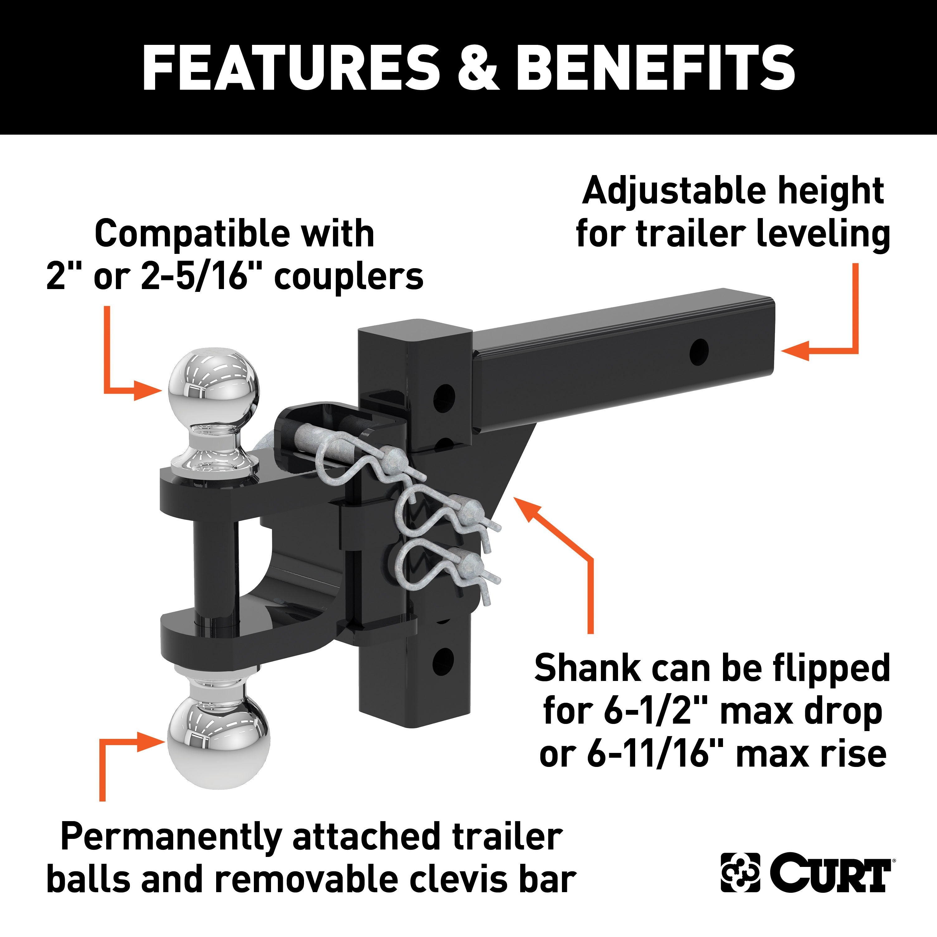 Trailer Hitch Ball Mount,Adjustable Ball Mount