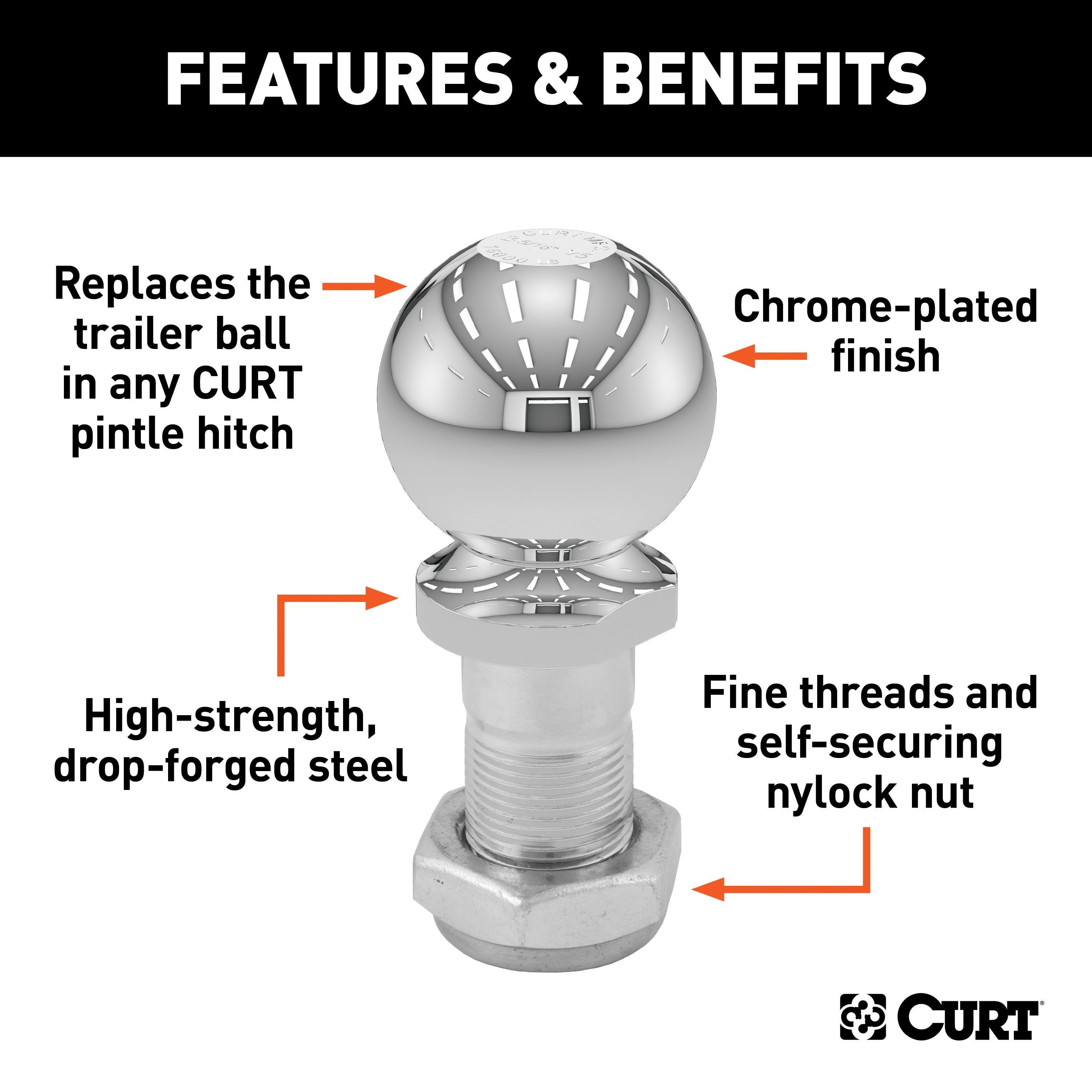 Trailer Hitch Ball,2-5/16 Inch Ball