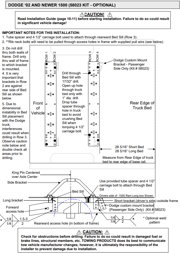 5th Wheel and Gooseneck Hitch Parts,Rail Kits and Install Brackets