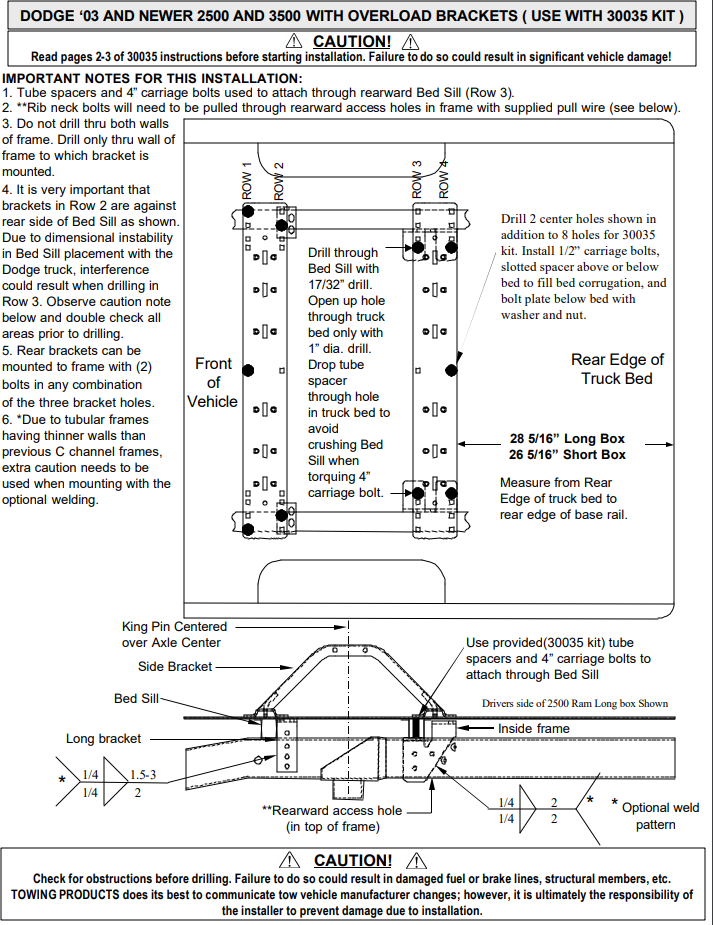 5th Wheel and Gooseneck Hitch Parts,Rail Kits and Install Brackets