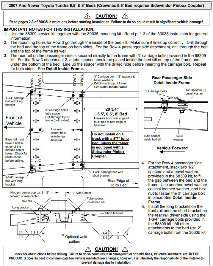 5th Wheel and Gooseneck Hitch Parts,Rail Kits and Install Brackets