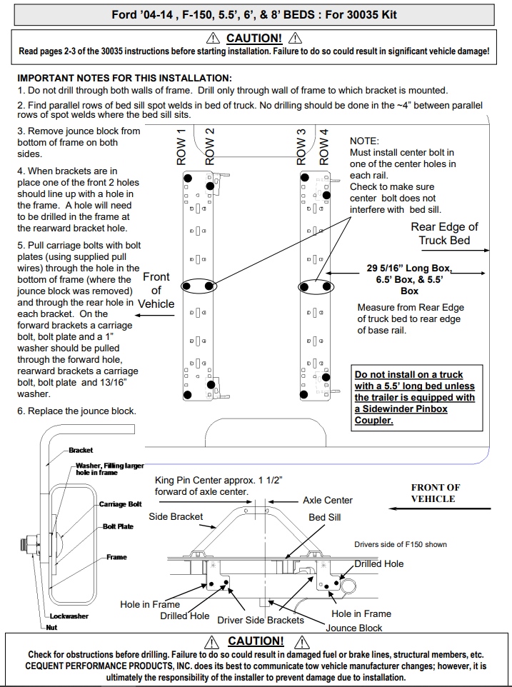 5th Wheel and Gooseneck Hitch Parts,Rail Kits and Install Brackets