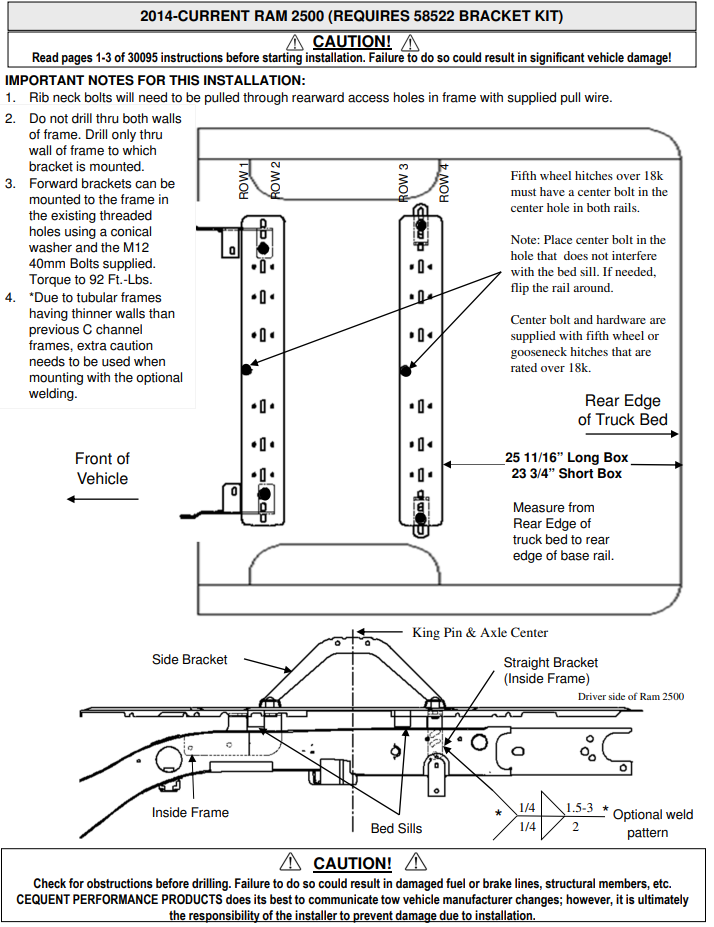 5th Wheel and Gooseneck Hitch Parts,Rail Kits and Install Brackets