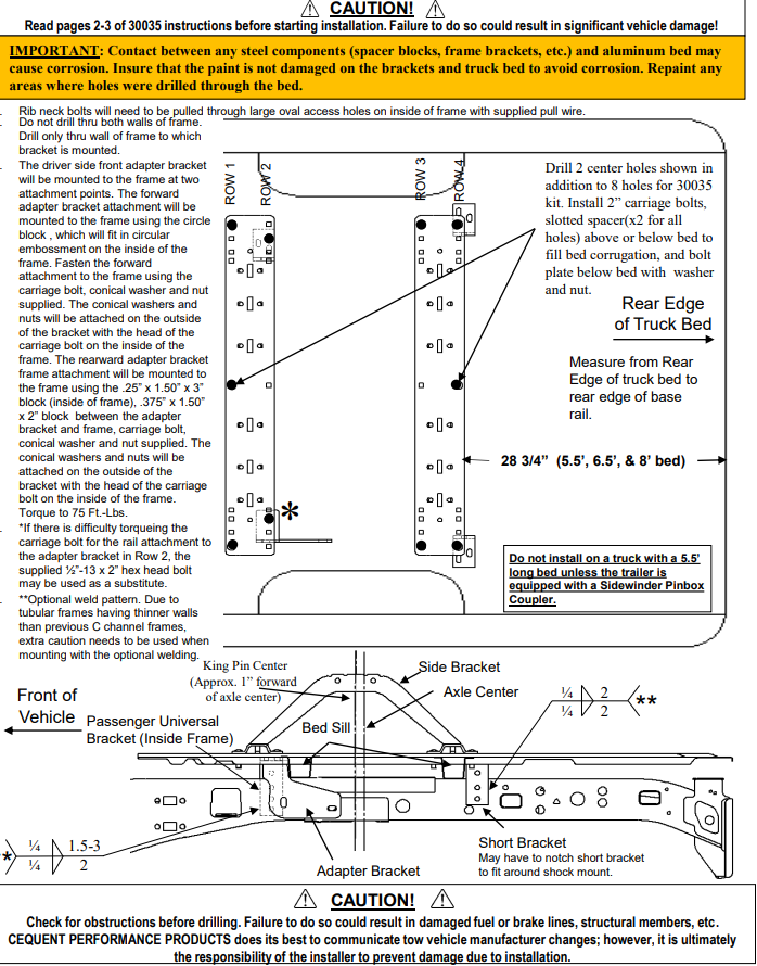 5th Wheel and Gooseneck Hitch Parts,Rail Kits and Install Brackets