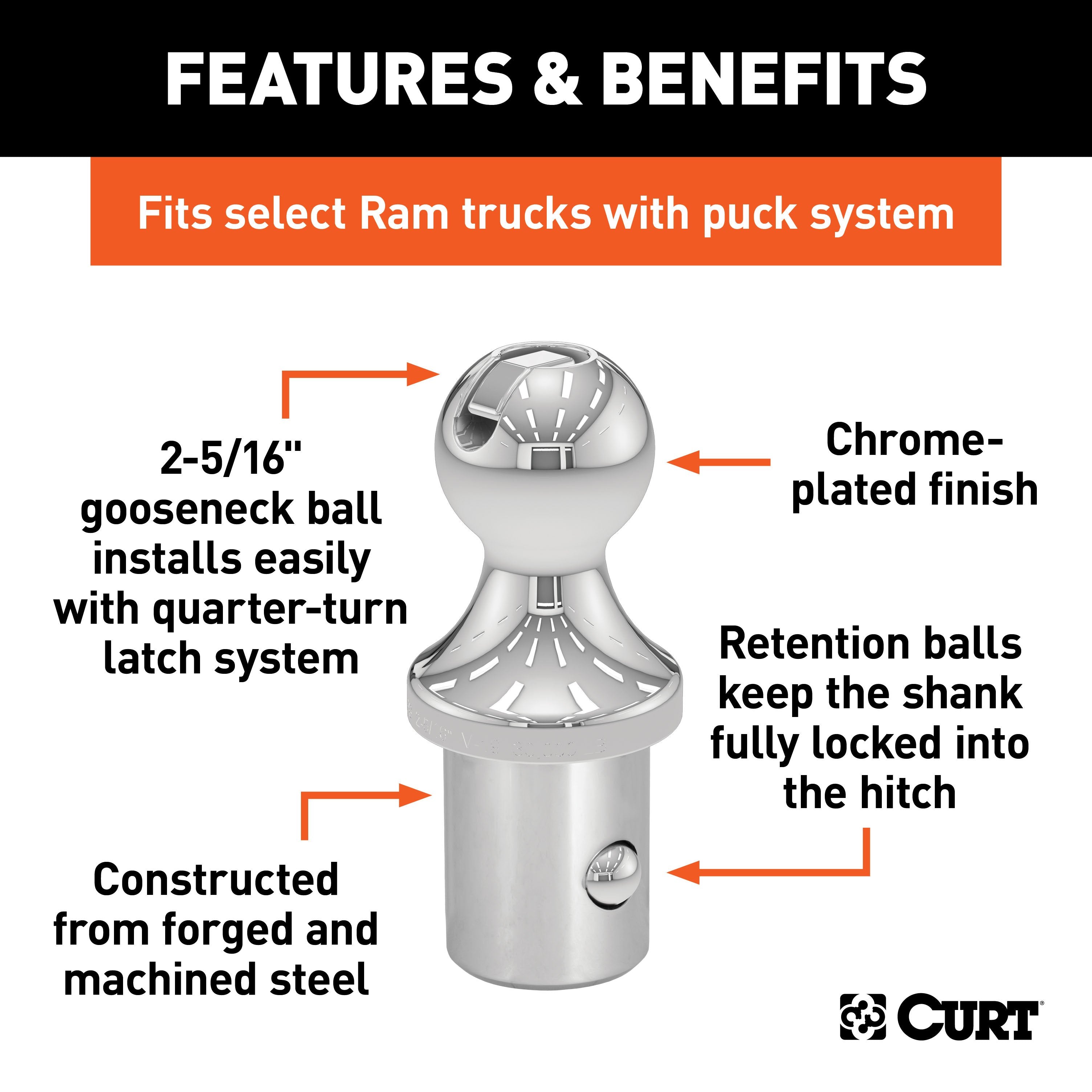 Trailer Hitch Ball,2-5/16 Inch Ball