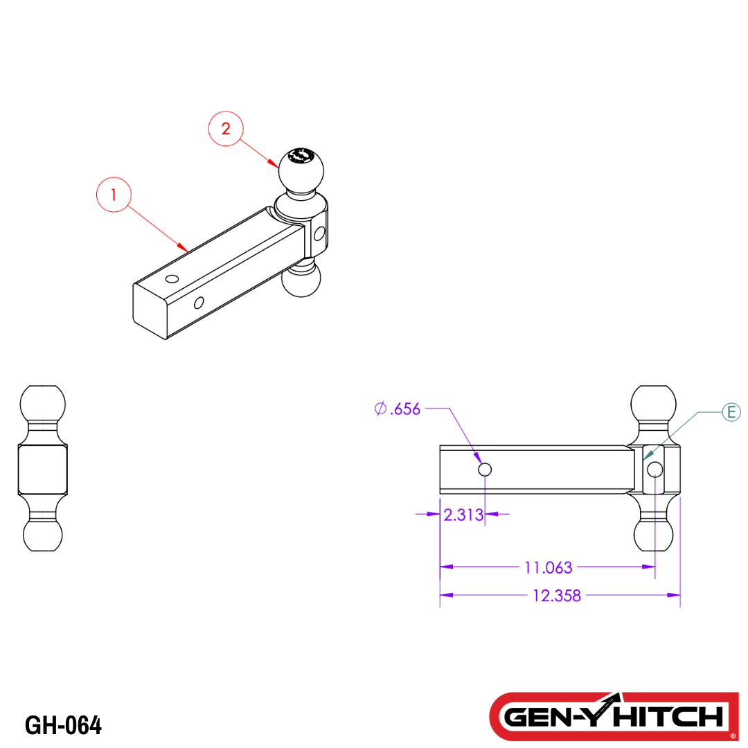 Trailer Hitch Ball Mount,Fixed Ball Mount
