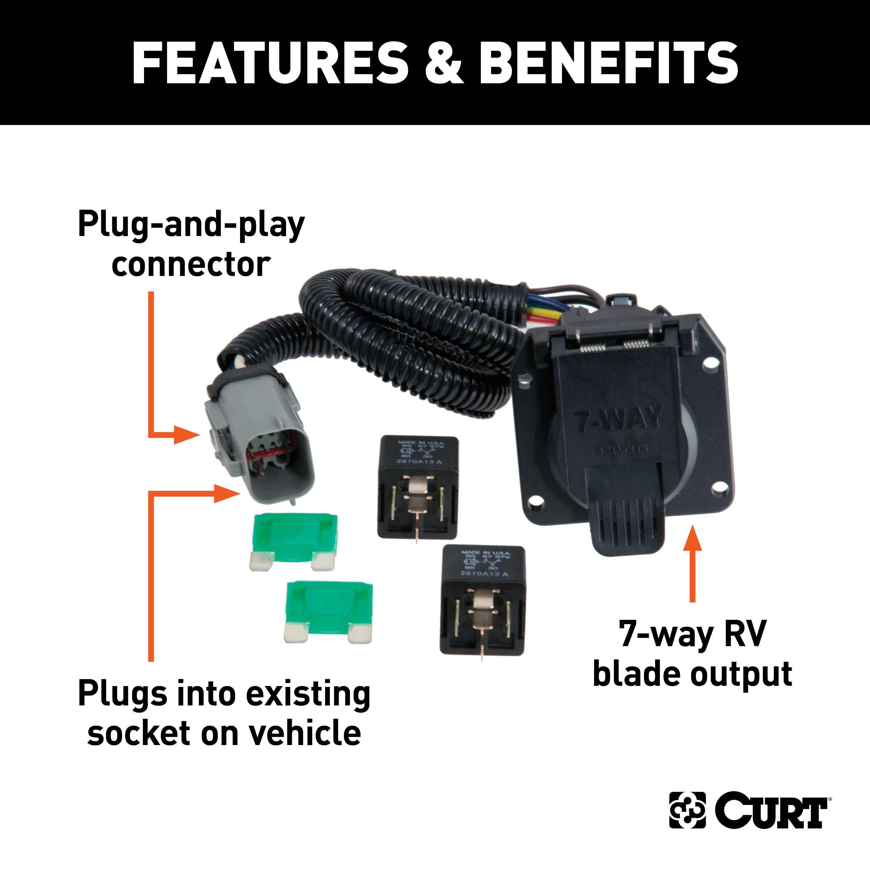 Trailer Wiring 7-Way Plug w/ Bracket