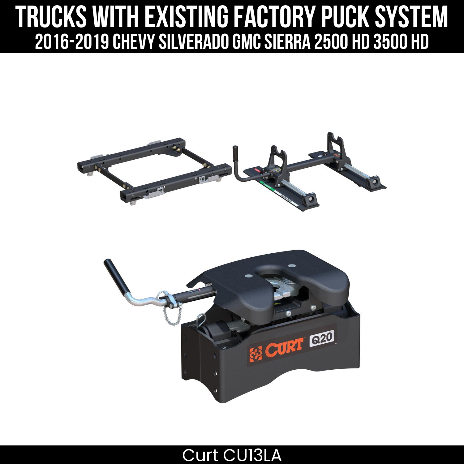 Curt Q20 Dual Jaw Sliding 5th Wheel Trailer Hitch for 2016-2019 Chevy Silverado GMC Sierra 2500HD 3500HD - For Short Beds (20K Towing Capacity) CU13LA