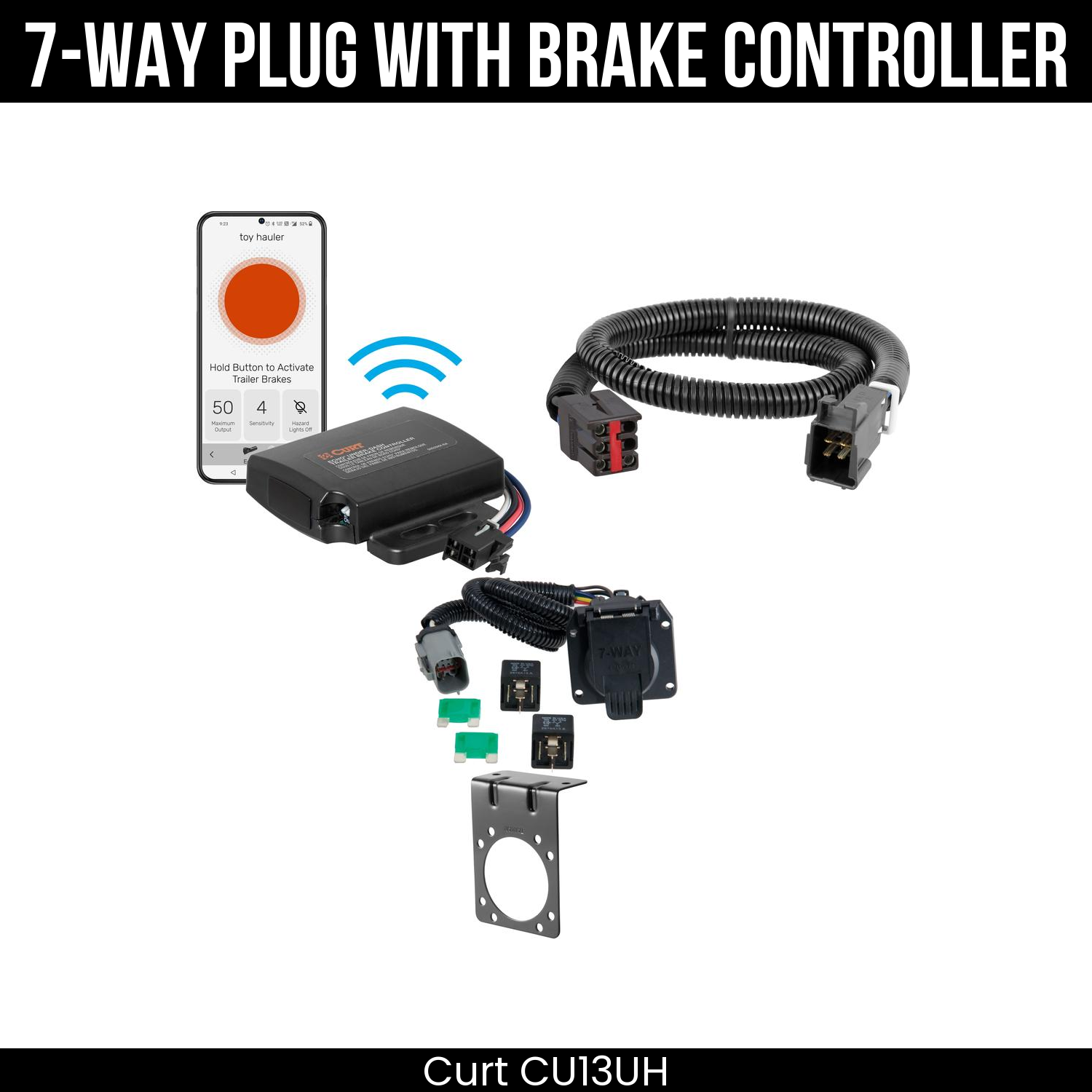 Trailer Wiring 7-Way Plug w/ Bracket , Echo Under-Dash Brake Control