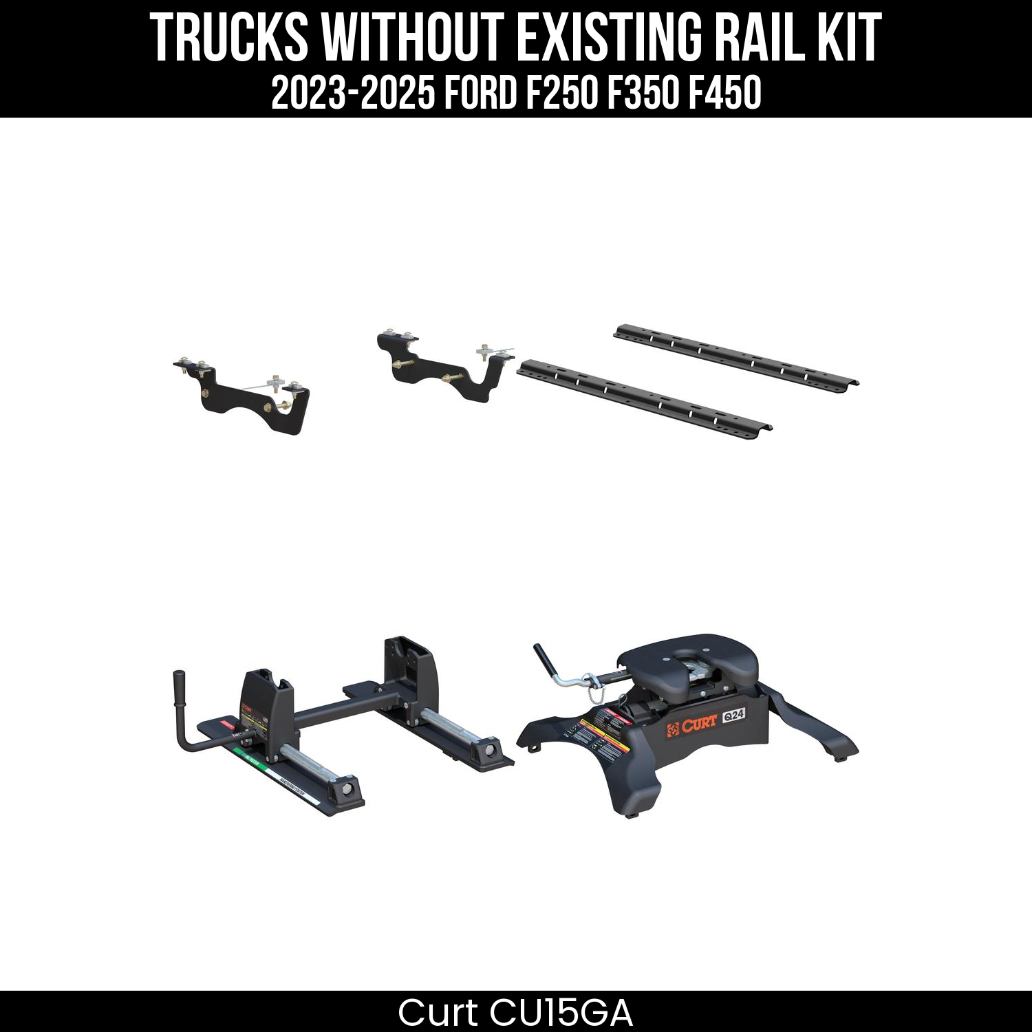 Curt Q24 Dual Jaw Sliding 5th Wheel Trailer Hitch for 2023-2025 Ford F250 F350 F450 - For Short Beds (24K Towing Capacity) CU15GA