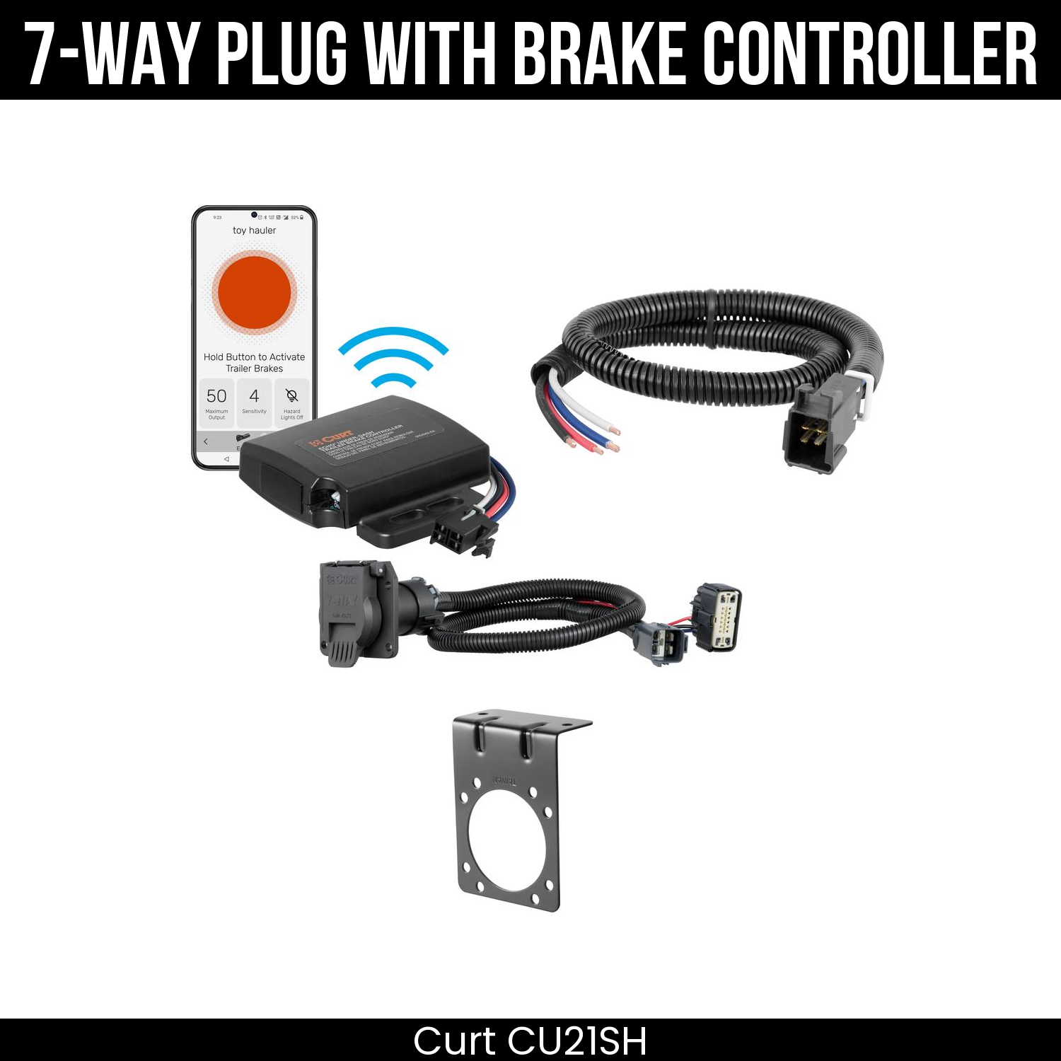 Trailer Wiring 7-Way Plug w/ Bracket , Echo Under-Dash Brake Control
