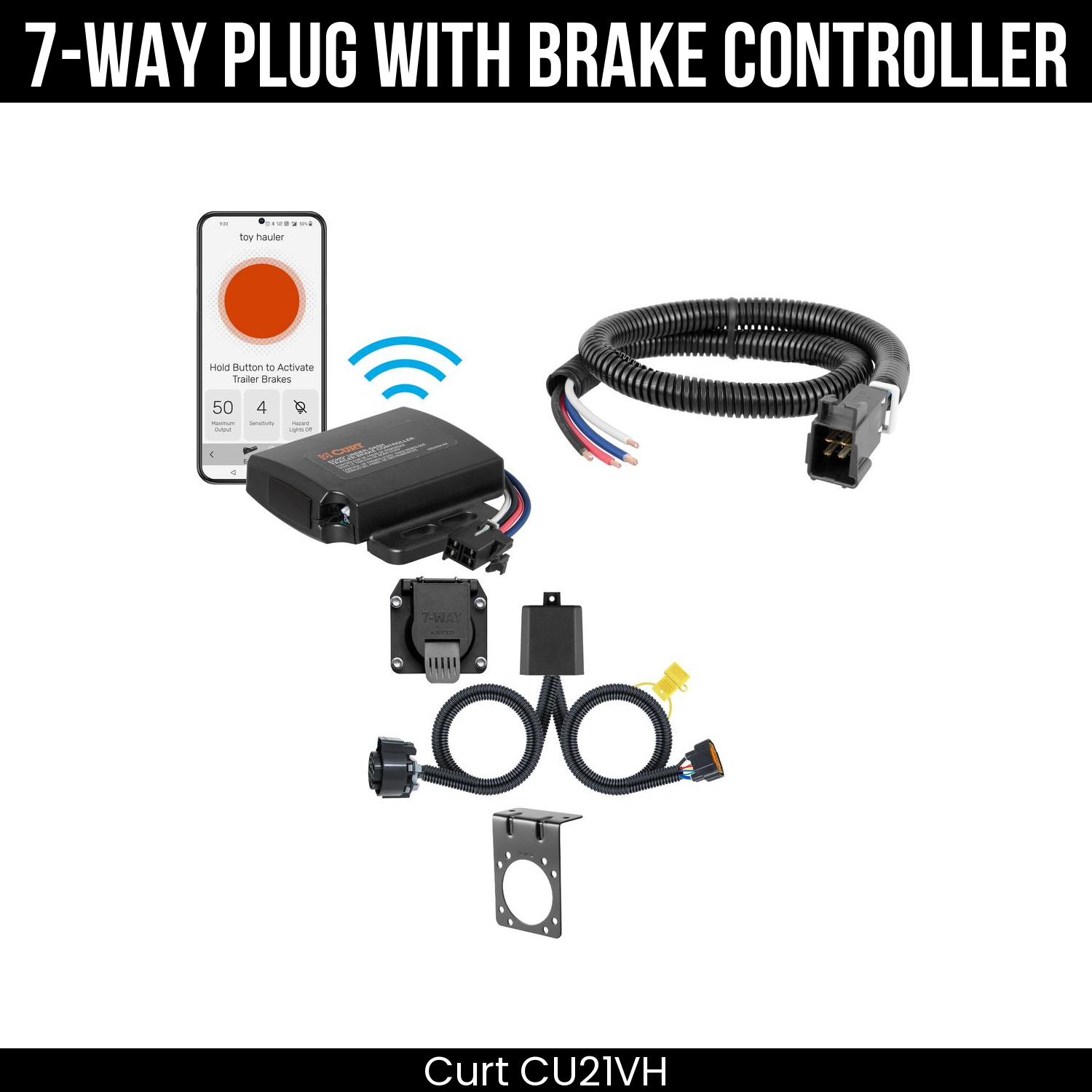 Trailer Wiring 7-Way Plug w/ Bracket , Echo Under-Dash Brake Control