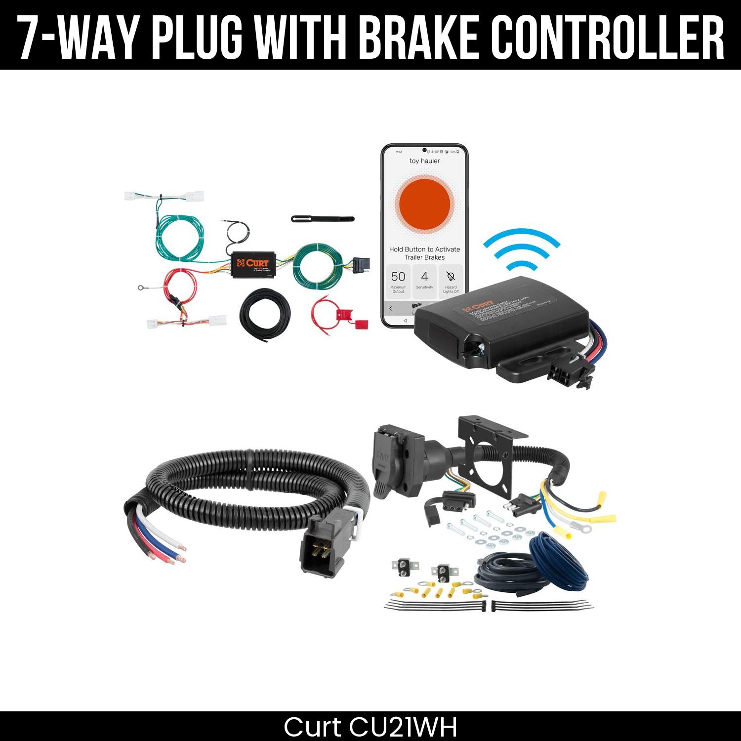 Trailer Wiring 7-Way Plug w/ Bracket , Echo Under-Dash Brake Control