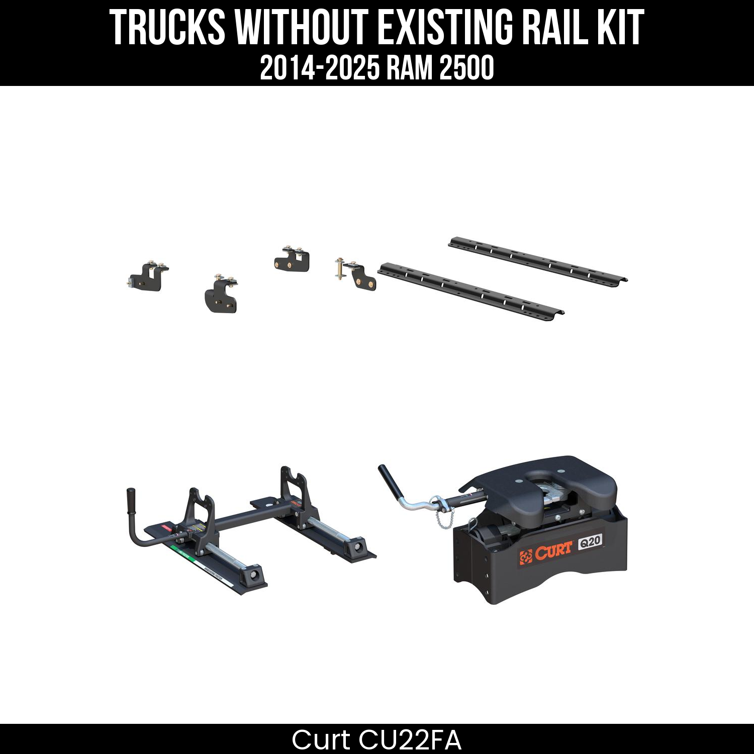 Curt Q20 Dual Jaw Sliding 5th Wheel Trailer Hitch for 2014-2025 Ram 2500 - For Short Beds (20K Towing Capacity) CU22FA