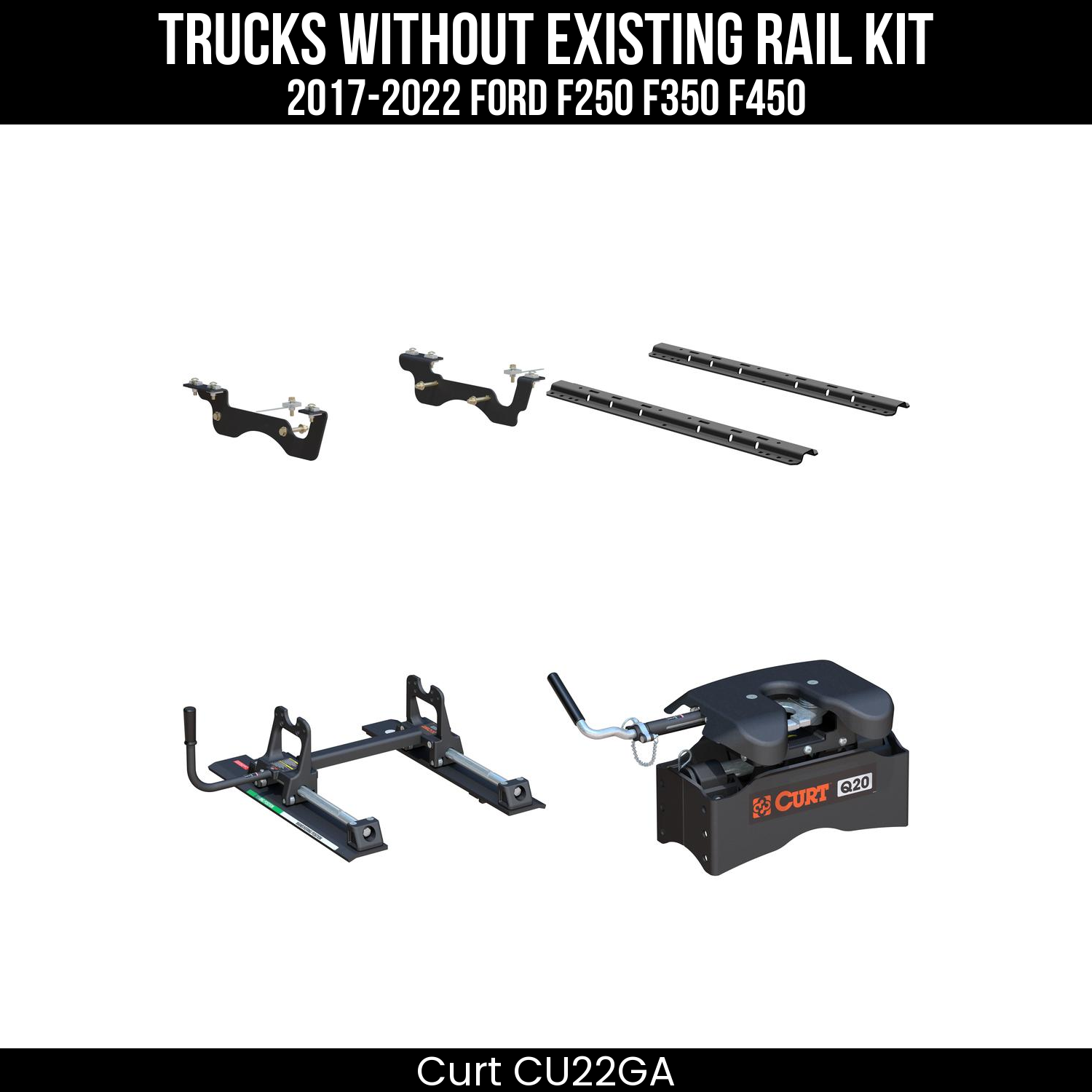 Curt Q20 Dual Jaw Sliding 5th Wheel Trailer Hitch for 2017-2022 Ford F250 F350 F450 - For Short Beds (20K Towing Capacity) CU22GA