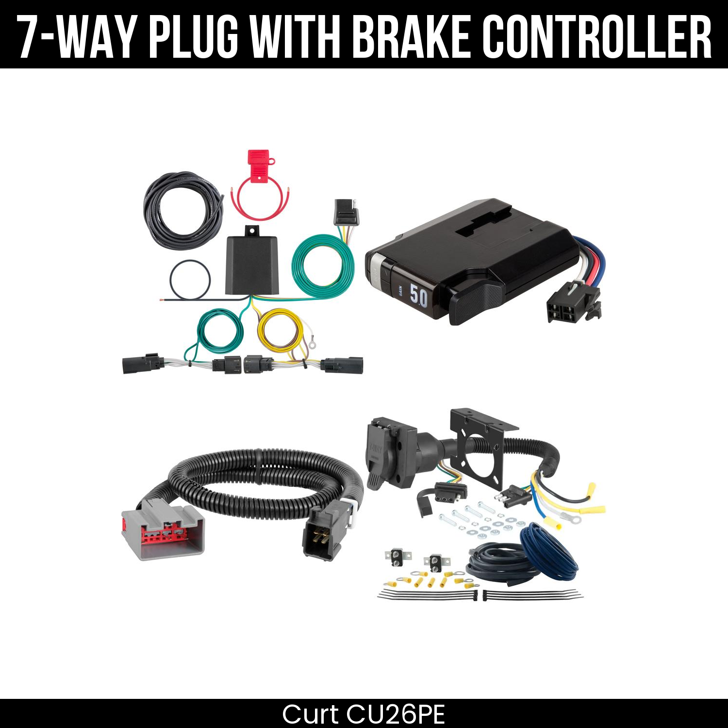 Trailer Wiring 7-Way Plug w/ Bracket , TriFlex NEXT Brake Control