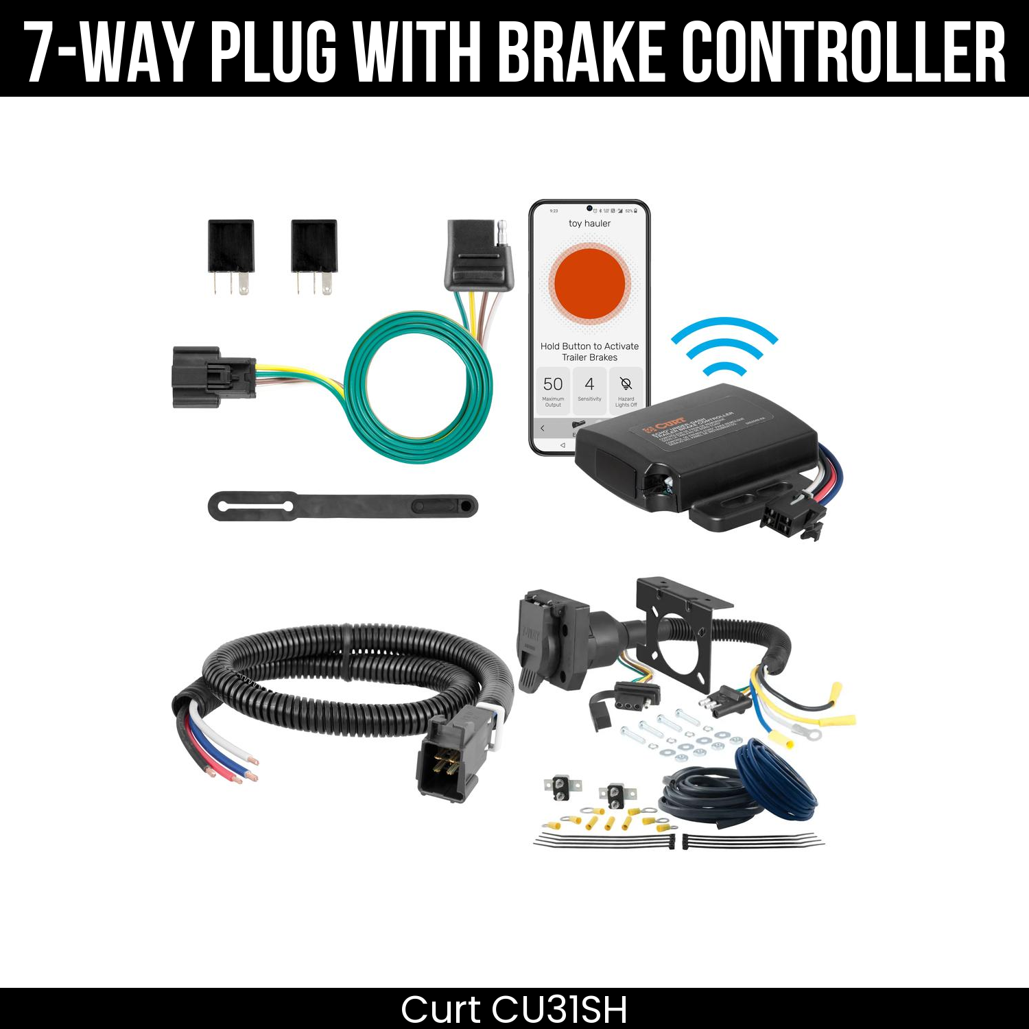 Trailer Wiring 7-Way Plug w/ Bracket , Echo Under-Dash Brake Control