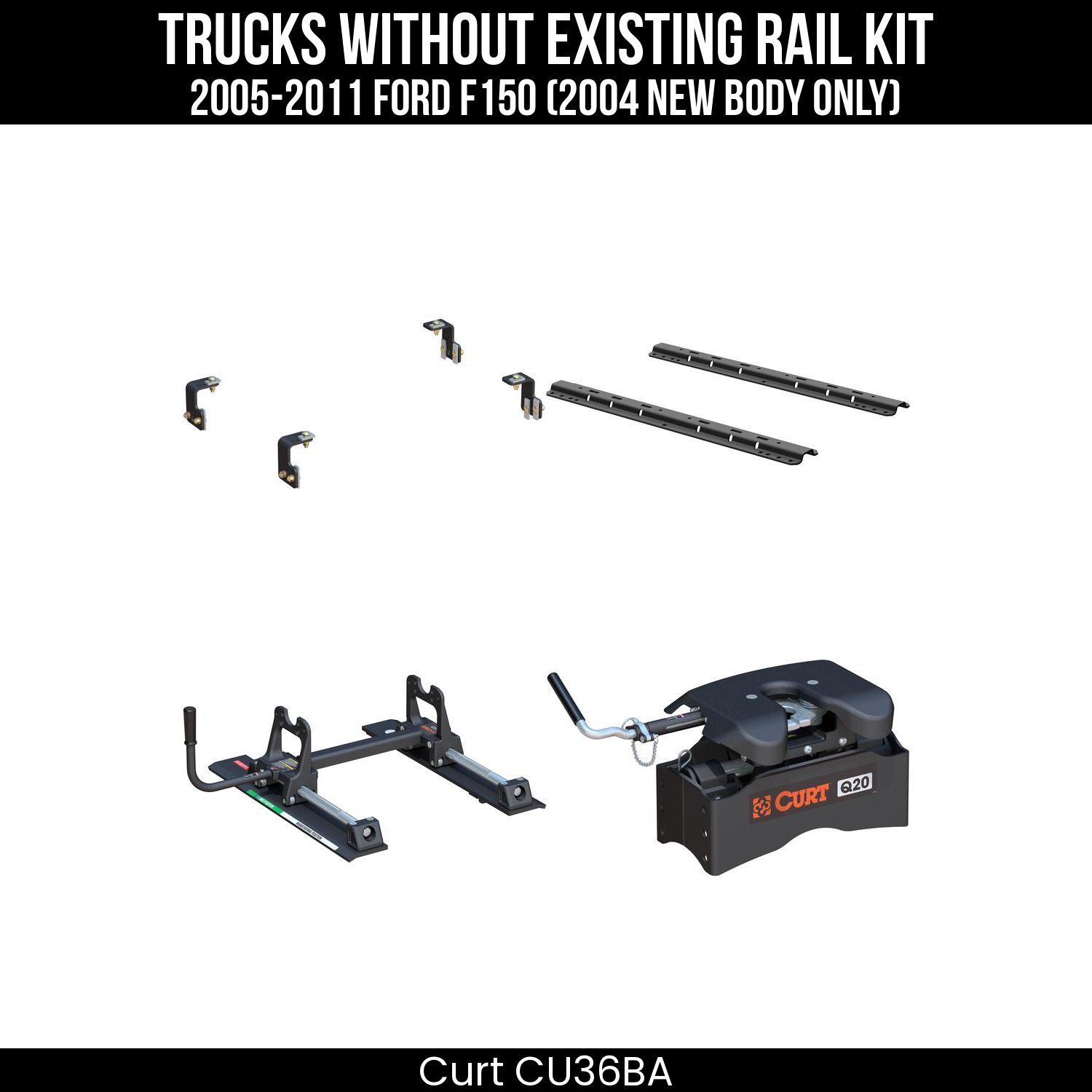 Curt Q20 Dual Jaw Sliding 5th Wheel Trailer Hitch for 2005-2011 Ford F150 (2004 New Body Only) - For Short Beds (20K Towing Capacity) CU36BA