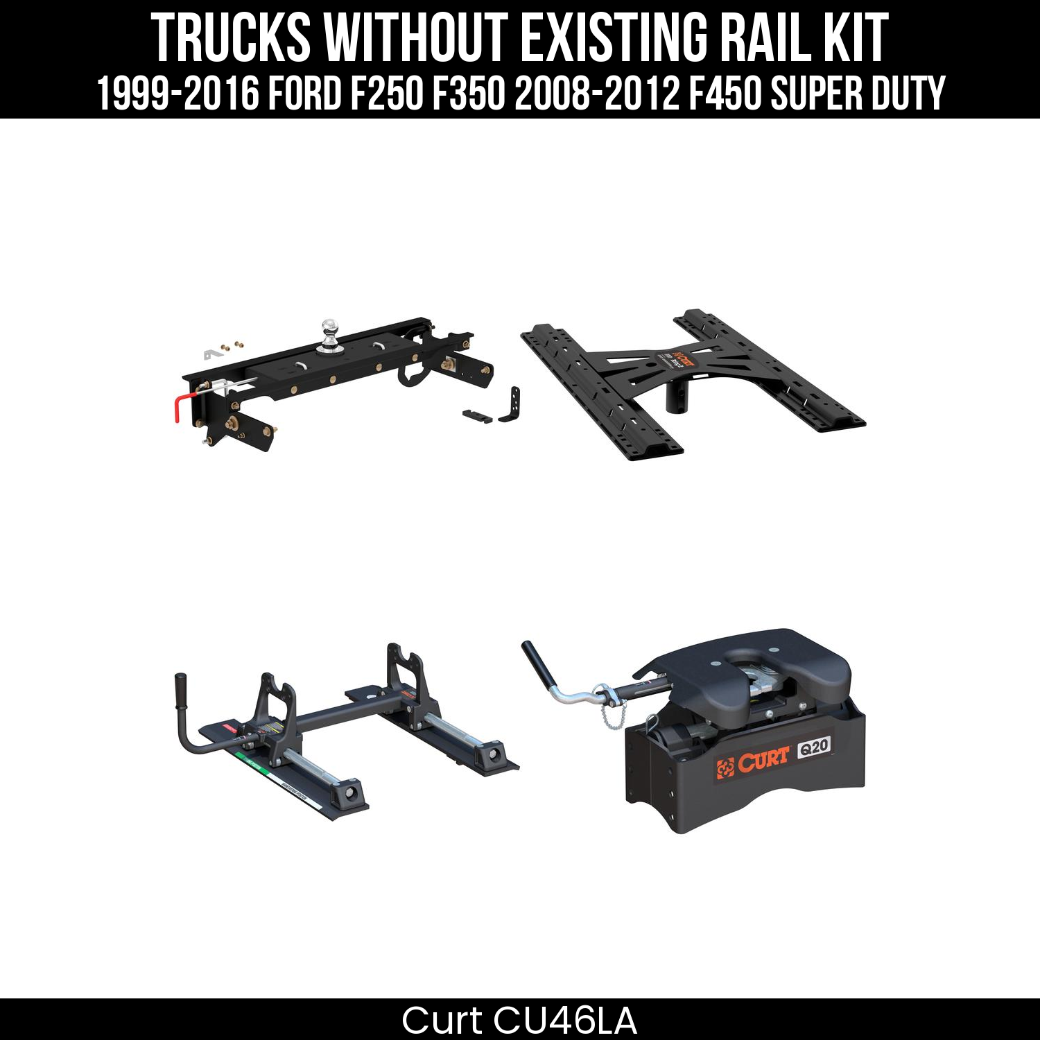 Curt Q20 Dual Jaw Sliding 5th Wheel Trailer Hitch for 1999-2016 Ford F250 F350 and 2008-2012 F450 Super Duty - For Short Beds (20K Towing Capacity) CU46LA
