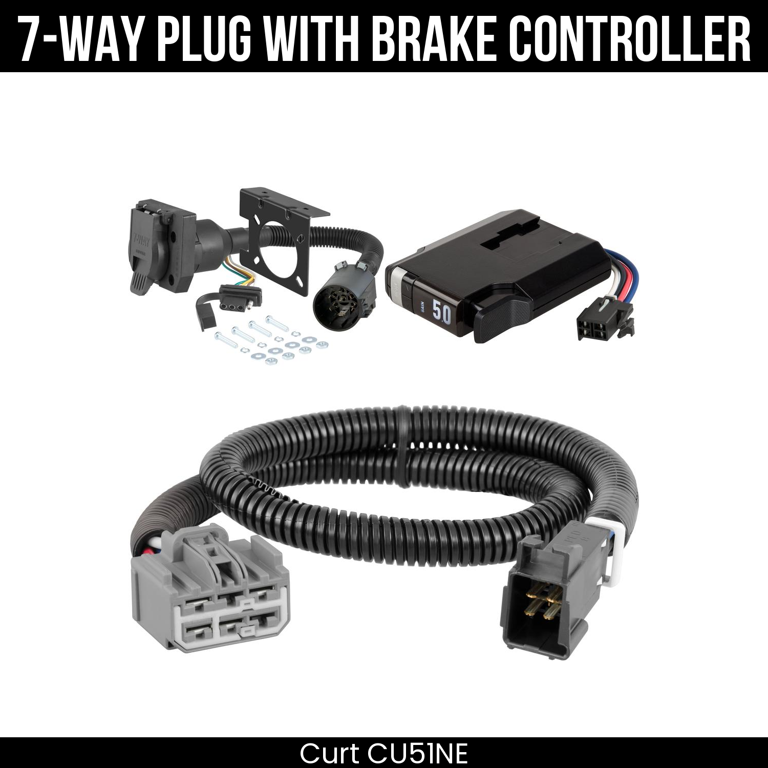 Trailer Wiring 7-Way Plug w/ Bracket , TriFlex NEXT Brake Control