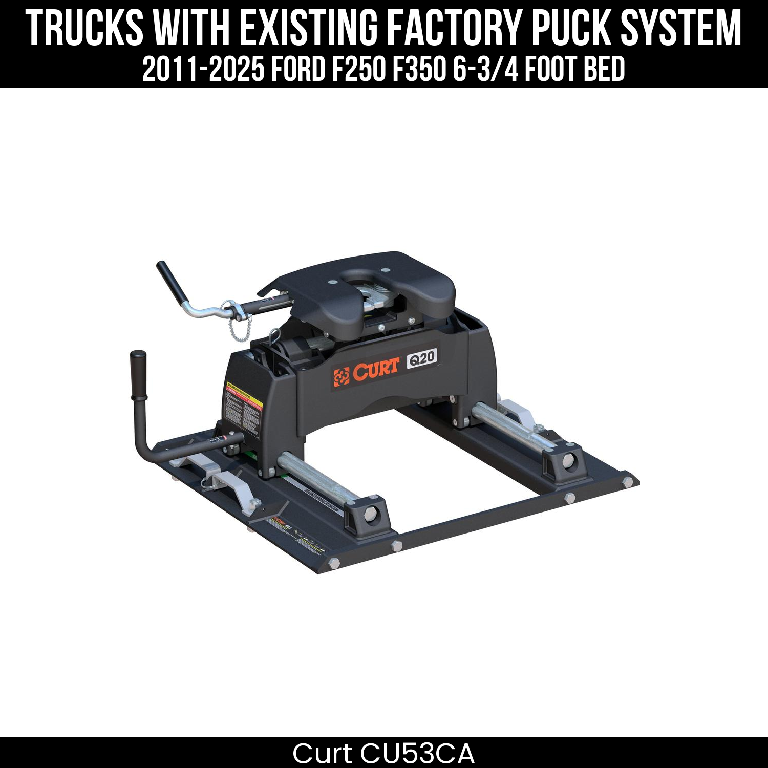 Curt Q20 Dual Jaw Sliding 5th Wheel Trailer Hitch for 2011-2025 Ford F250 F350 with 6-3/4' Bed - For Short Beds (20K Towing Capacity) CU53CA