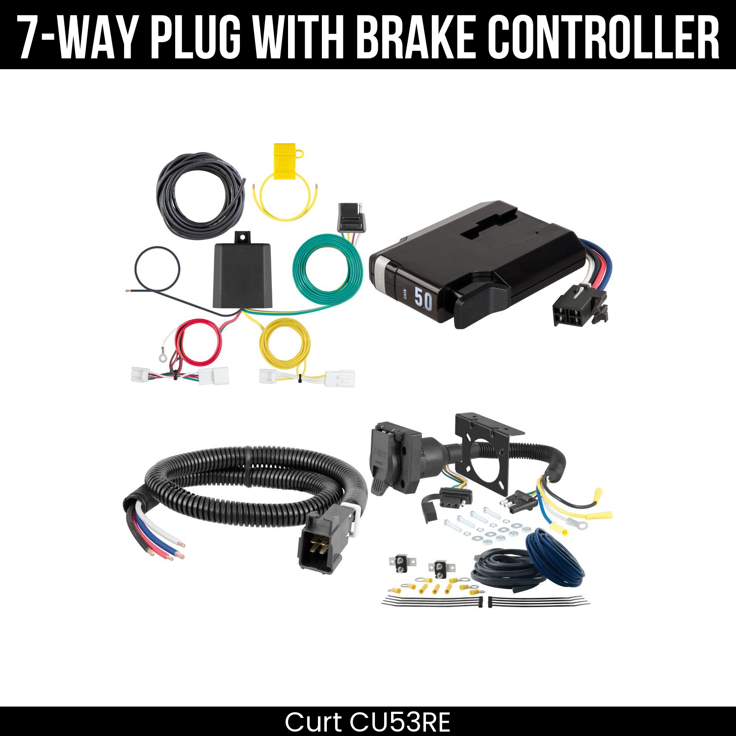 Trailer Wiring 7-Way Plug w/ Bracket , TriFlex NEXT Brake Control