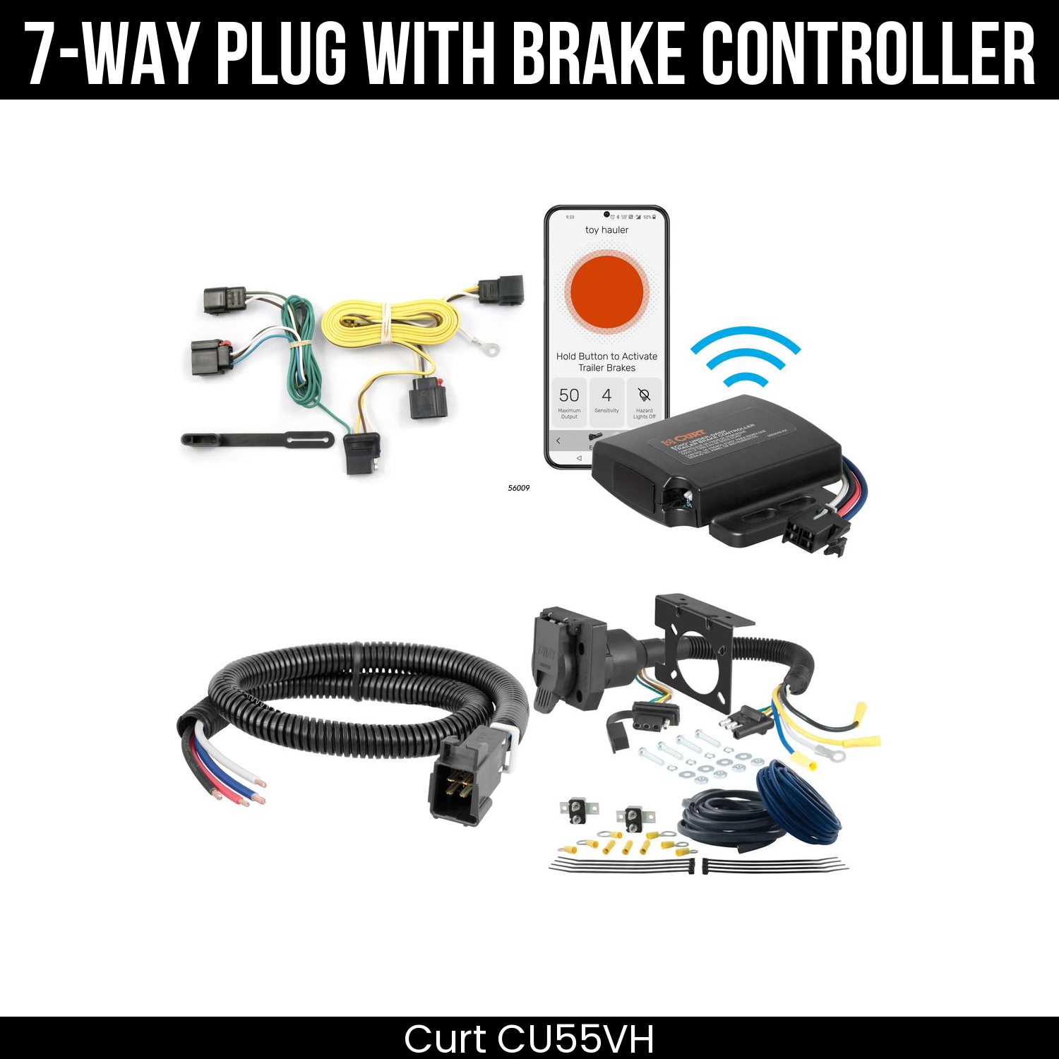 Trailer Wiring 7-Way Plug w/ Bracket , Echo Under-Dash Brake Control
