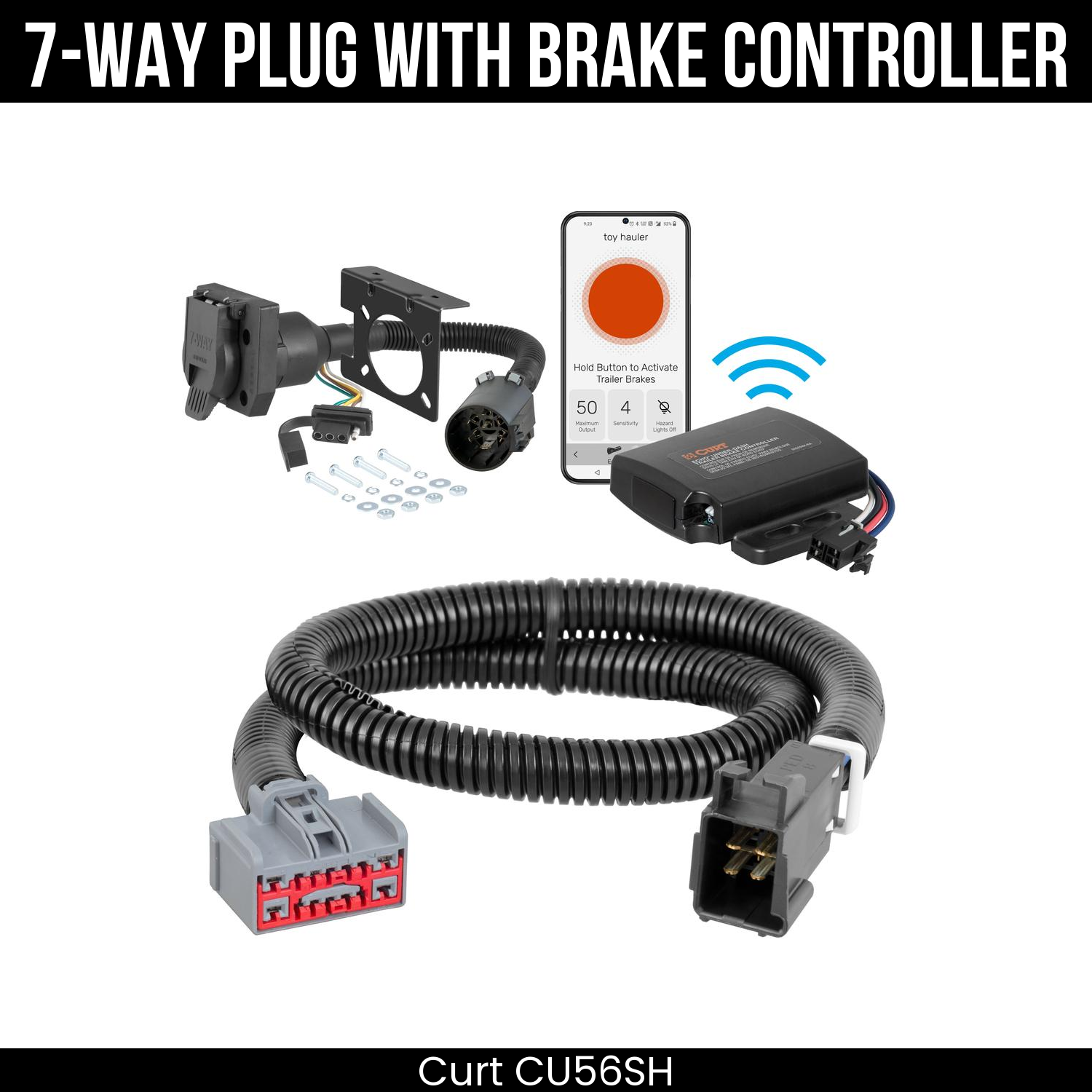 Trailer Wiring 7-Way Plug w/ Bracket , Echo Under-Dash Brake Control