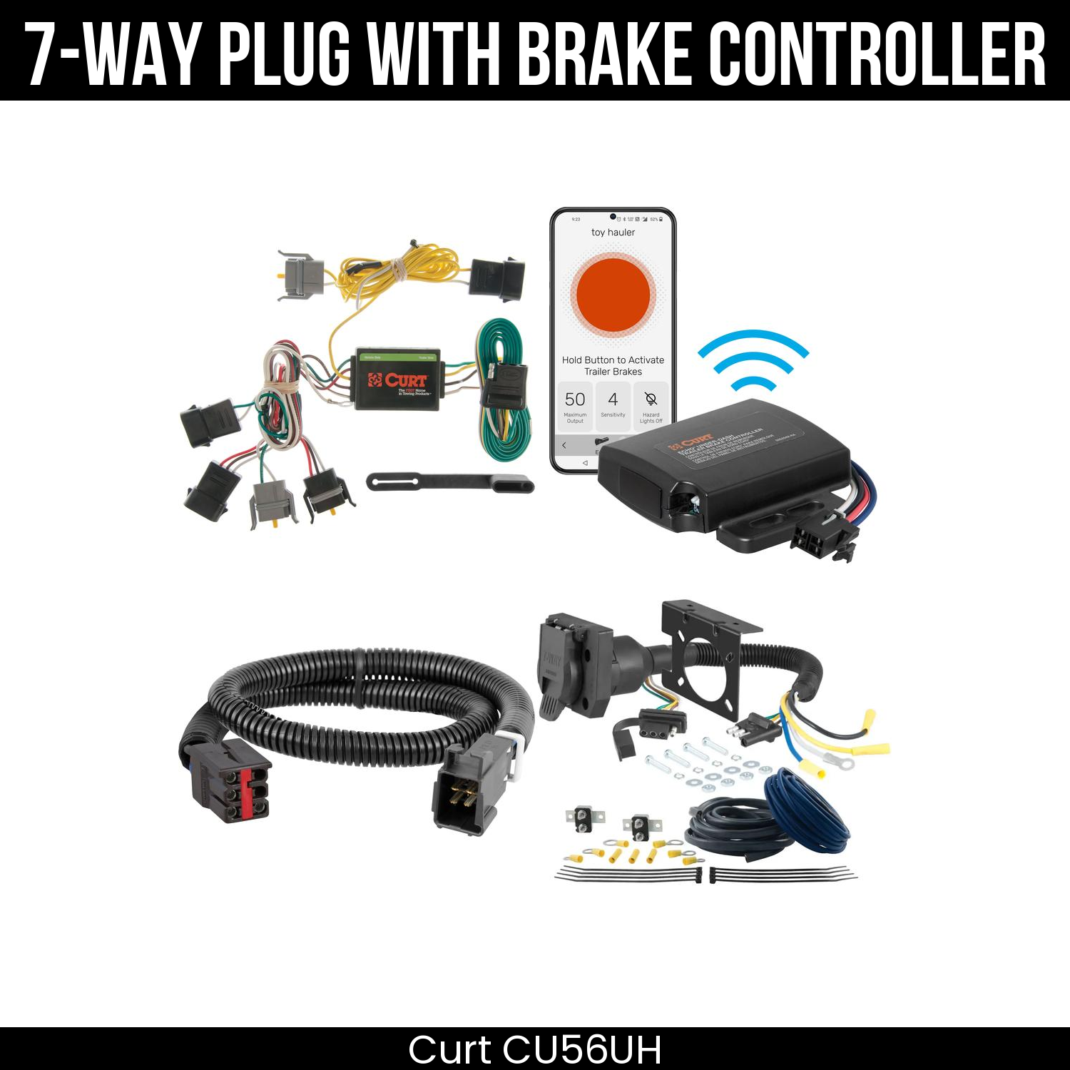 Trailer Wiring 7-Way Plug w/ Bracket , Echo Under-Dash Brake Control