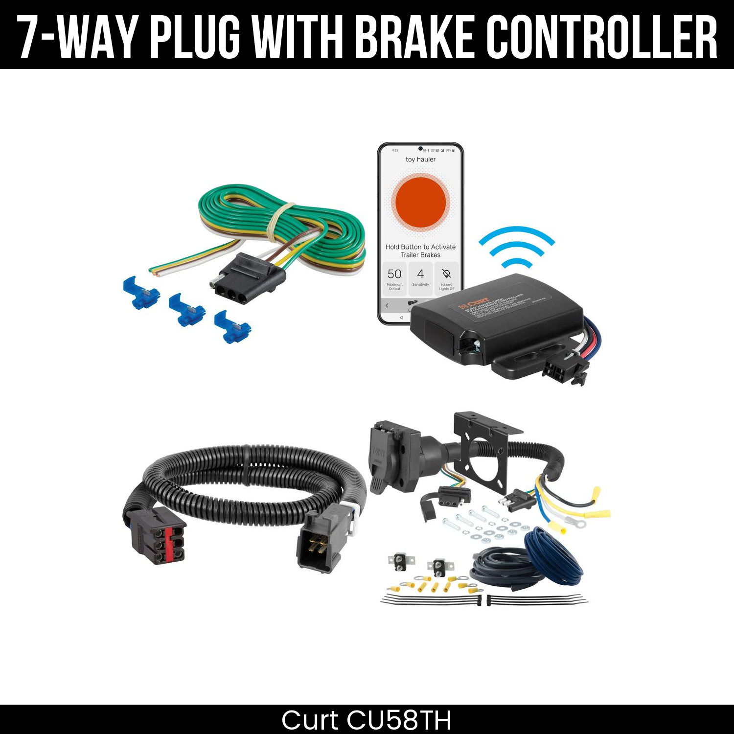 Trailer Wiring 7-Way Plug w/ Bracket , Echo Under-Dash Brake Control