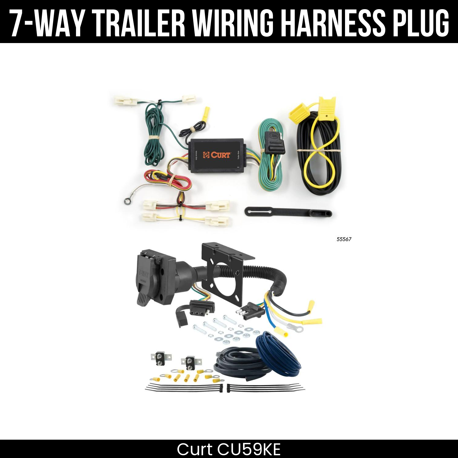 Trailer Wiring 7-Way Plug w/ Bracket