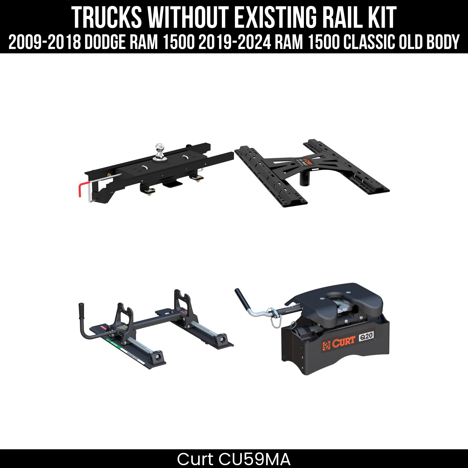 Curt Q20 Dual Jaw Sliding 5th Wheel Trailer Hitch for 2009-2018 Dodge Ram 1500 and 2019-2024 Ram 1500 Classic (Old Body) - For Short Beds (20K Towing Capacity) CU59MA