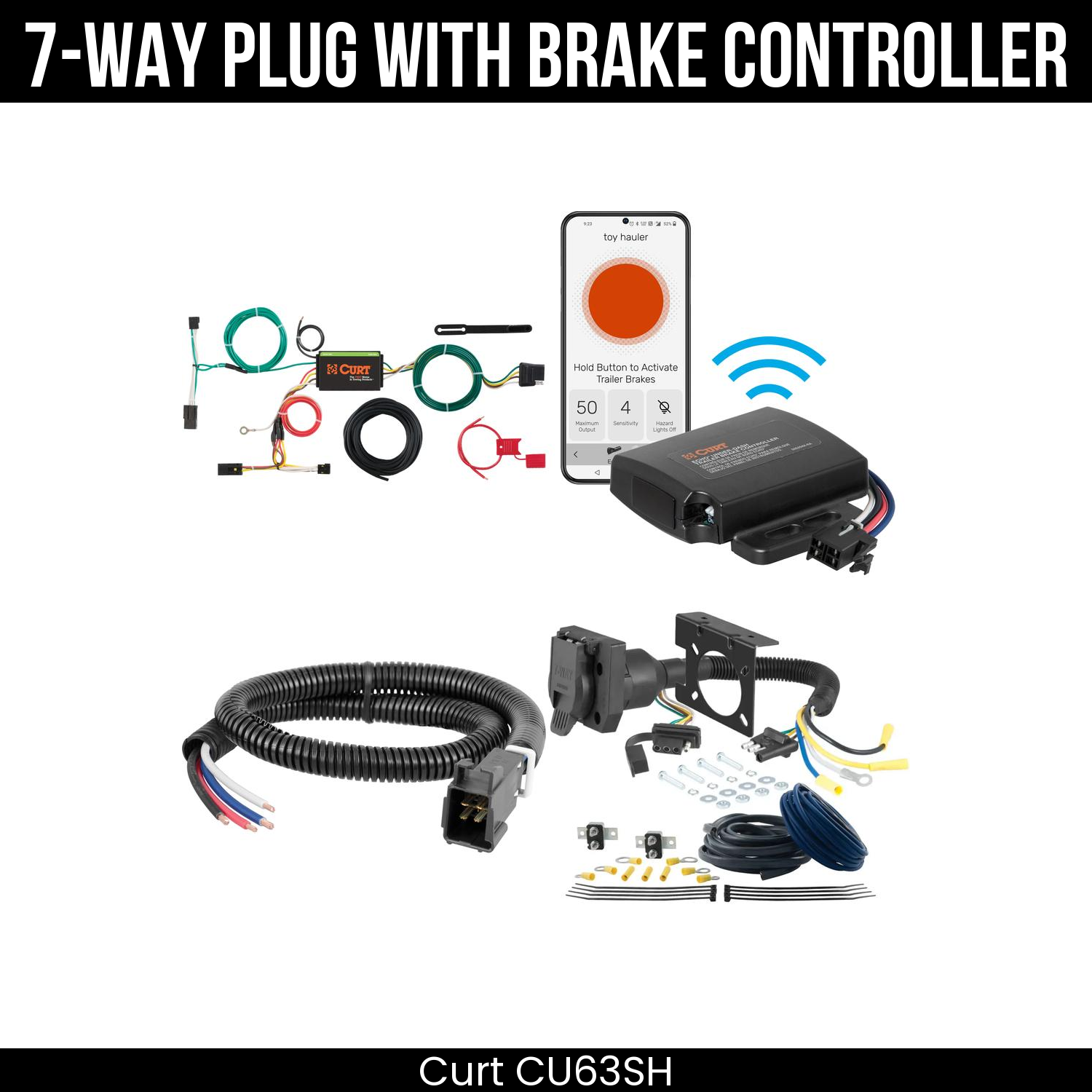 Trailer Wiring 7-Way Plug w/ Bracket , Echo Under-Dash Brake Control