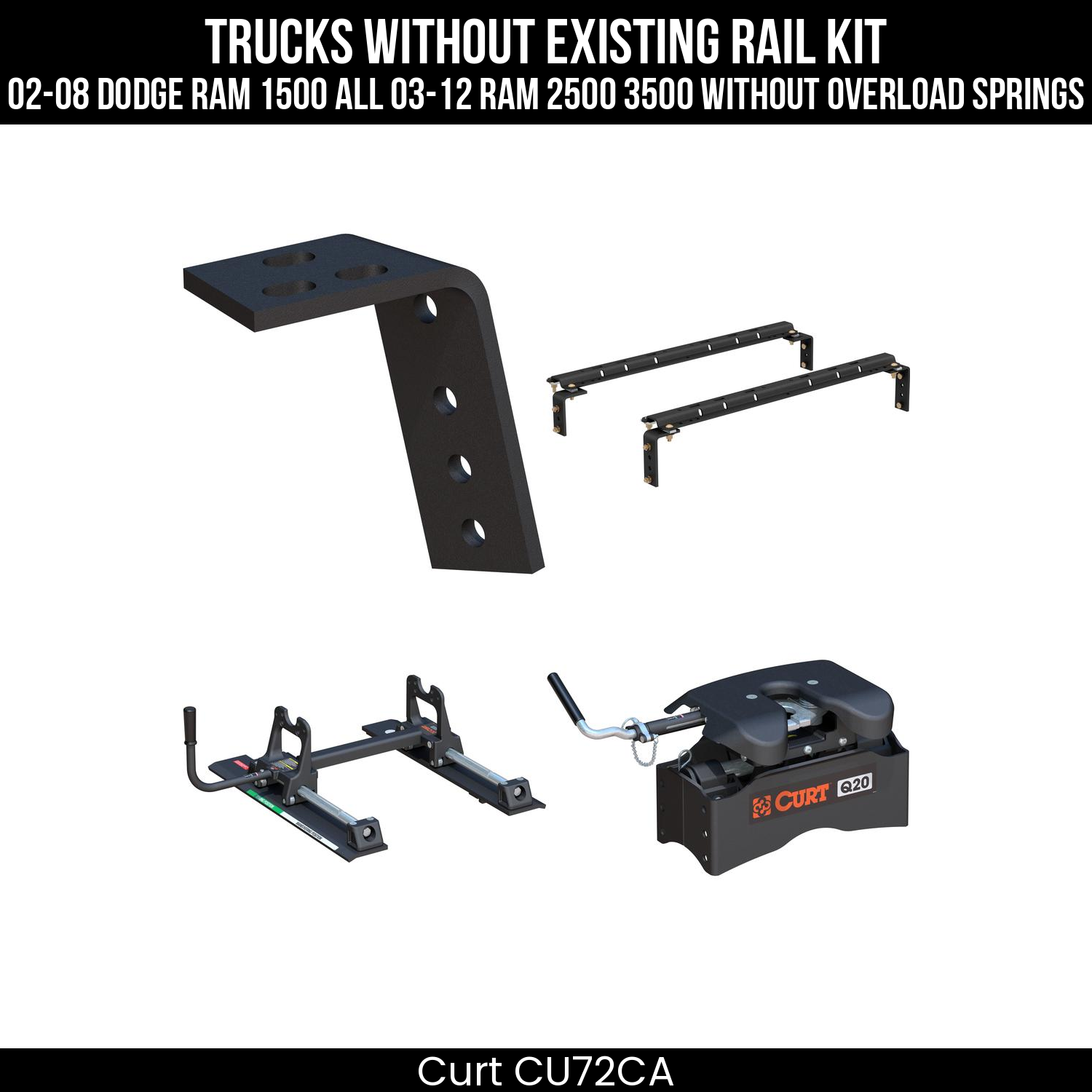 Curt Q20 Dual Jaw Sliding 5th Wheel Trailer Hitch (20K Towing Capacity) for Short Beds on 2002-2008 Dodge Ram 1500 and 2003-2012 Ram 2500 3500 Without Overload Springs CU72CA