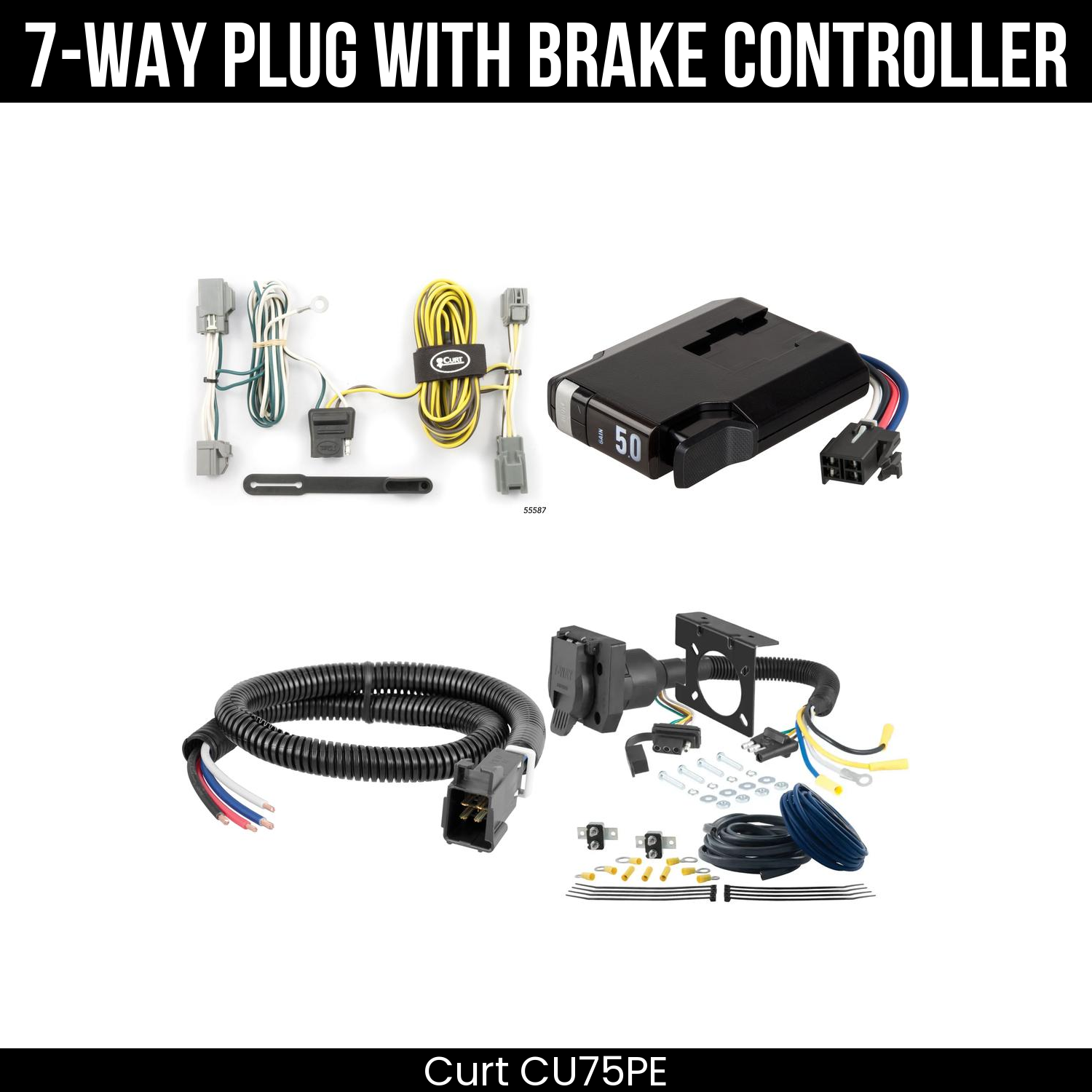 Trailer Wiring 7-Way Plug w/ Bracket , TriFlex NEXT Brake Control