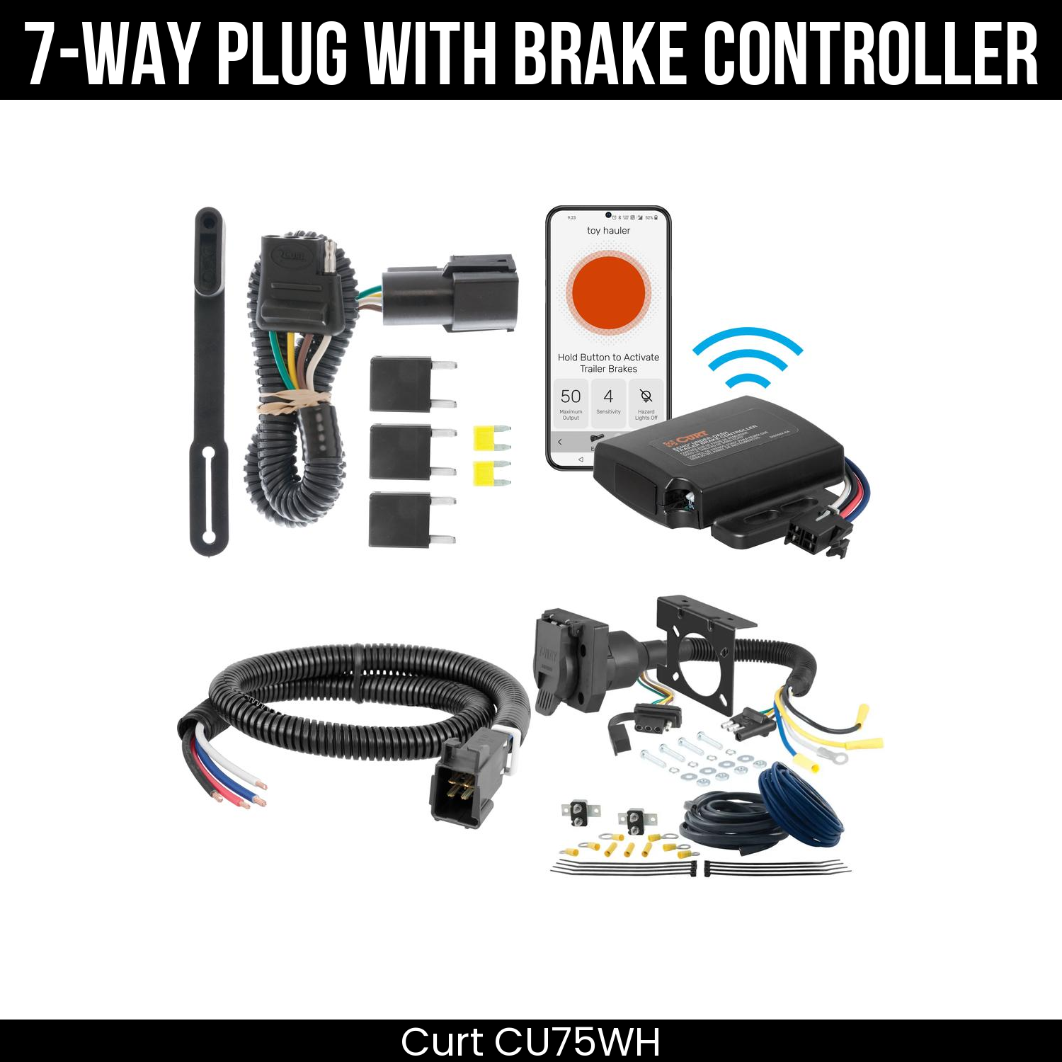 Trailer Wiring 7-Way Plug w/ Bracket , Echo Under-Dash Brake Control