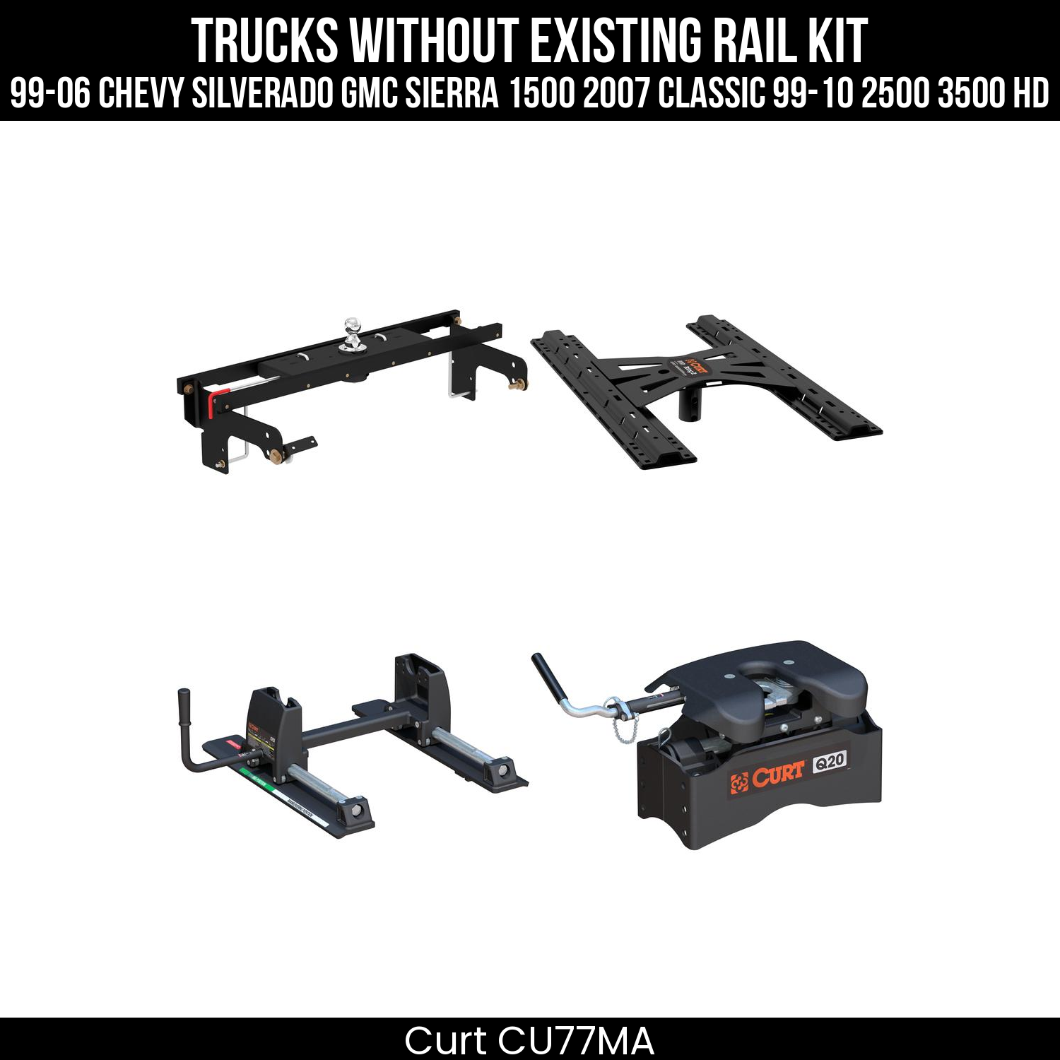 Curt Q24 Dual Jaw Sliding 5th Wheel Trailer Hitch for 99-06 Chevy Silverado GMC Sierra 1500, 2007 Classic, and 99-10 2500 3500 HD - For Short Beds (24K Towing Capacity) CU77MA