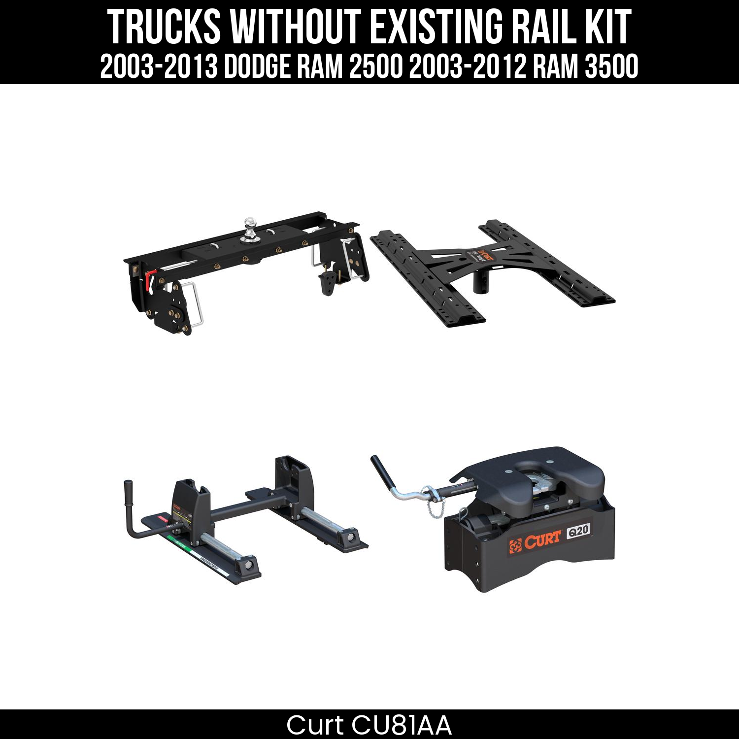 Curt Q24 Dual Jaw Sliding 5th Wheel Trailer Hitch for 2003-2013 Dodge Ram 2500 and 2003-2012 Ram 3500 - For Short Beds (24K Towing Capacity) CU81AA