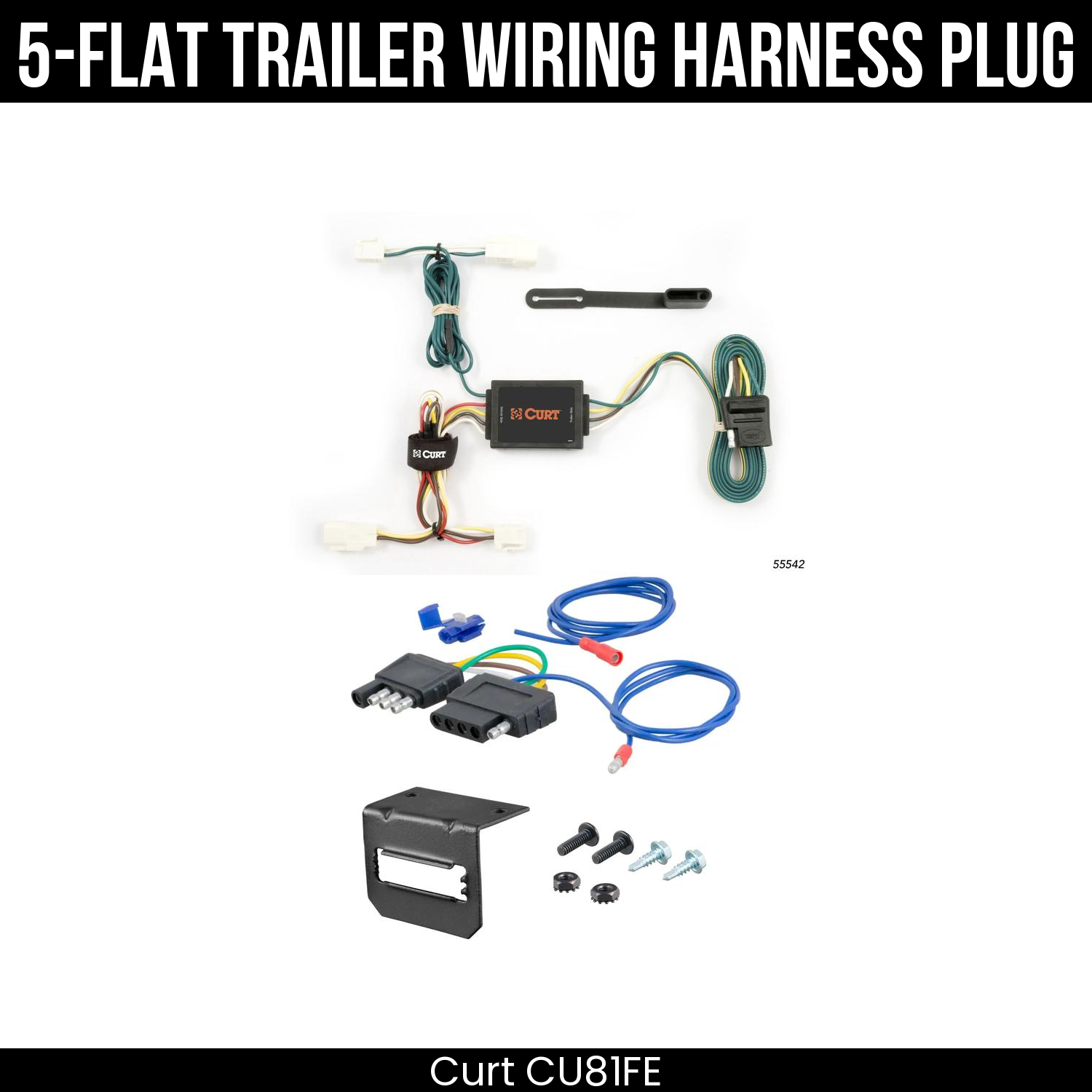 Trailer Wiring 5-Flat Plug w/ Bracket