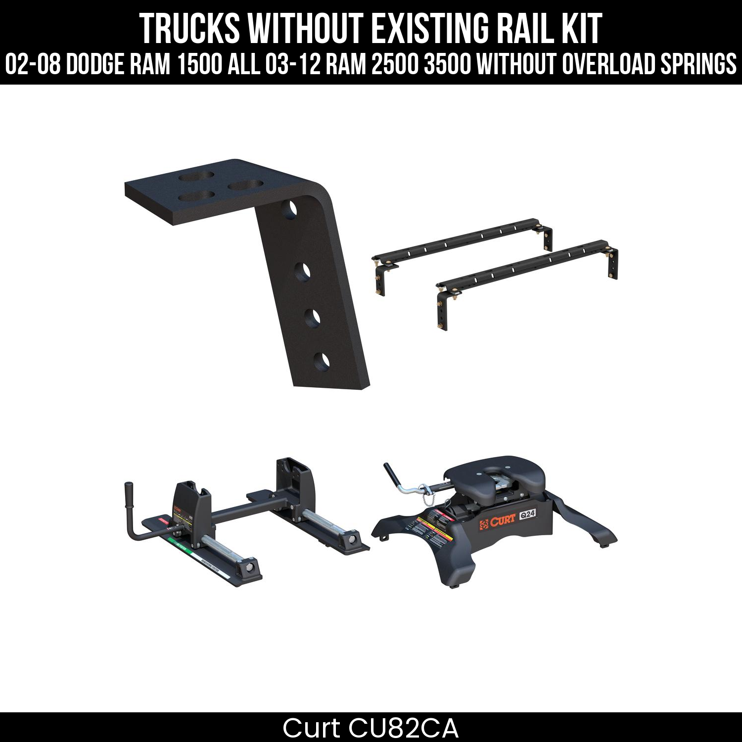 Curt Q24 Dual Jaw Sliding 5th Wheel Trailer Hitch (24K Towing Capacity) for Short Beds on 2002-2008 Dodge Ram 1500 and 2003-2012 Ram 2500 3500 Without Overload Springs CU82CA