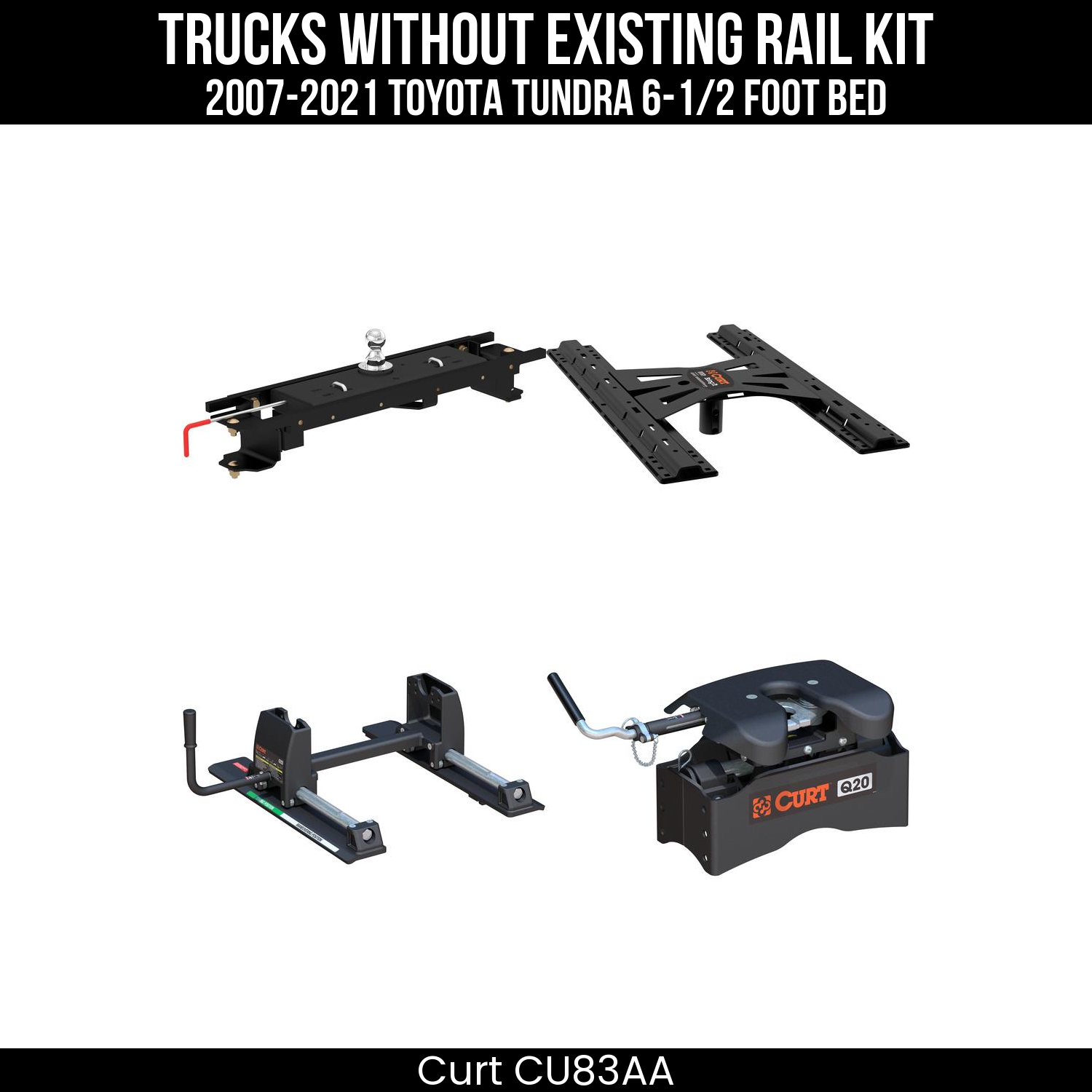 Curt Q24 Dual Jaw Sliding 5th Wheel Trailer Hitch for 2007-2021 Toyota Tundra 6-1/2 Foot Bed - For Short Beds (24K Towing Capacity) CU83AA