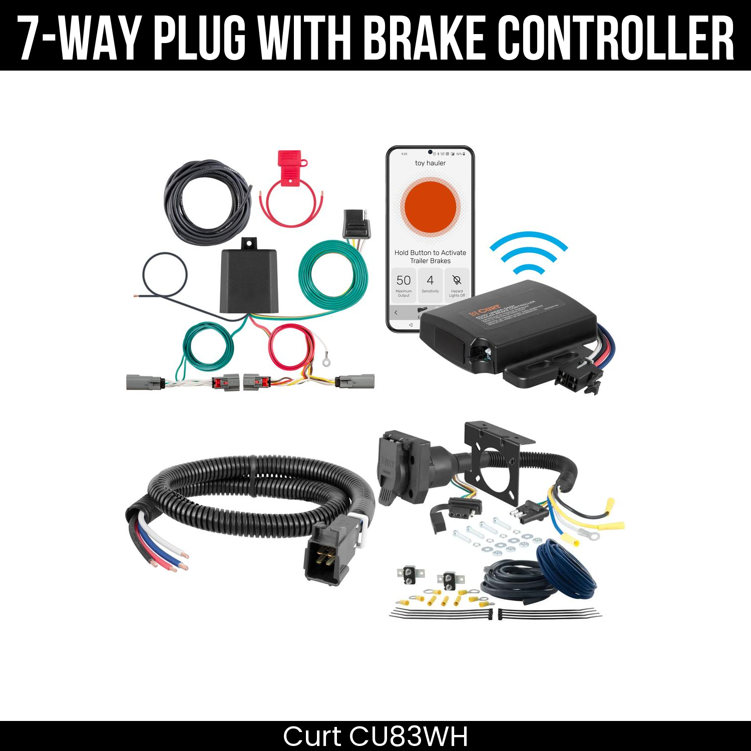 Trailer Wiring 7-Way Plug w/ Bracket , Echo Under-Dash Brake Control