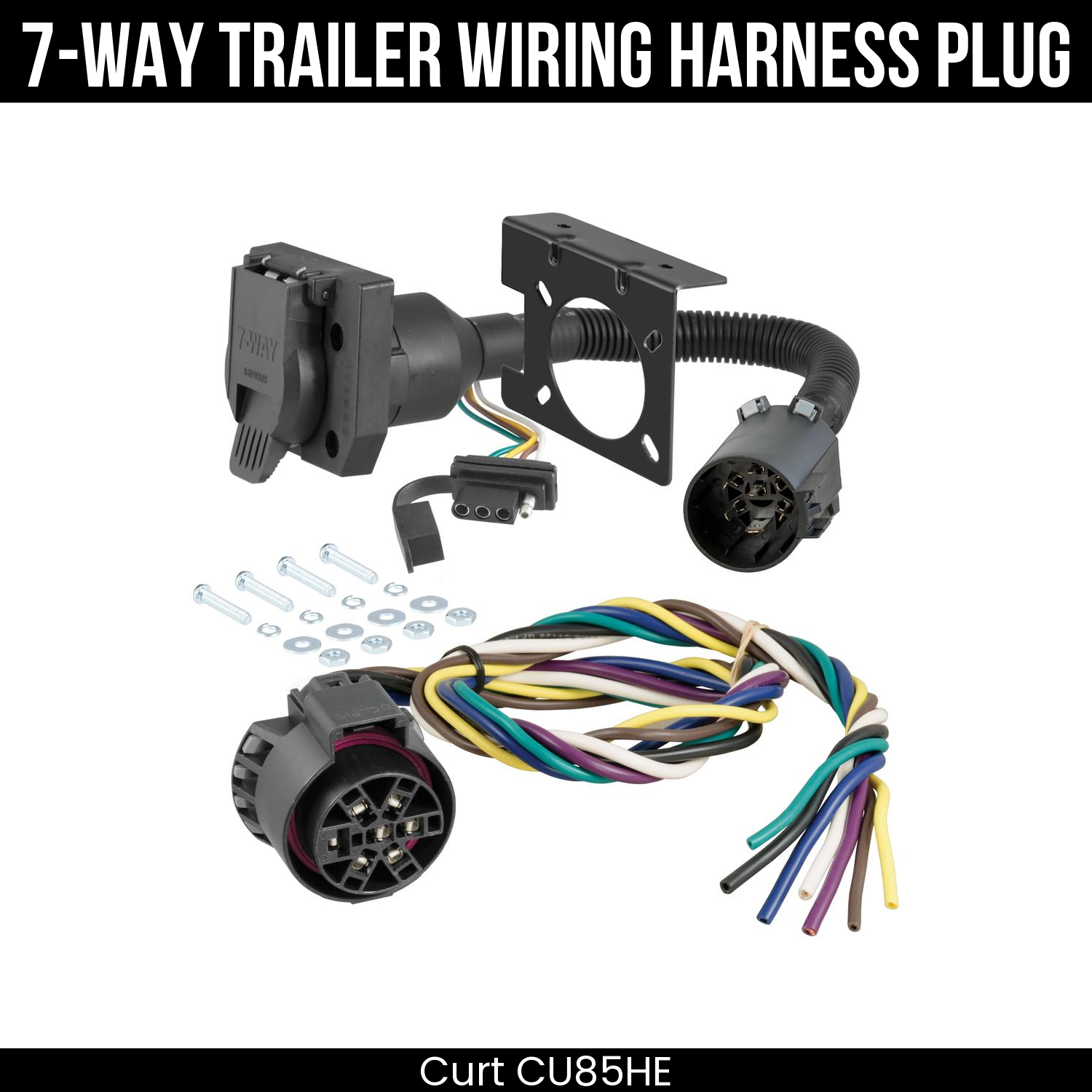 Trailer Wiring 7-Way Plug w/ Bracket