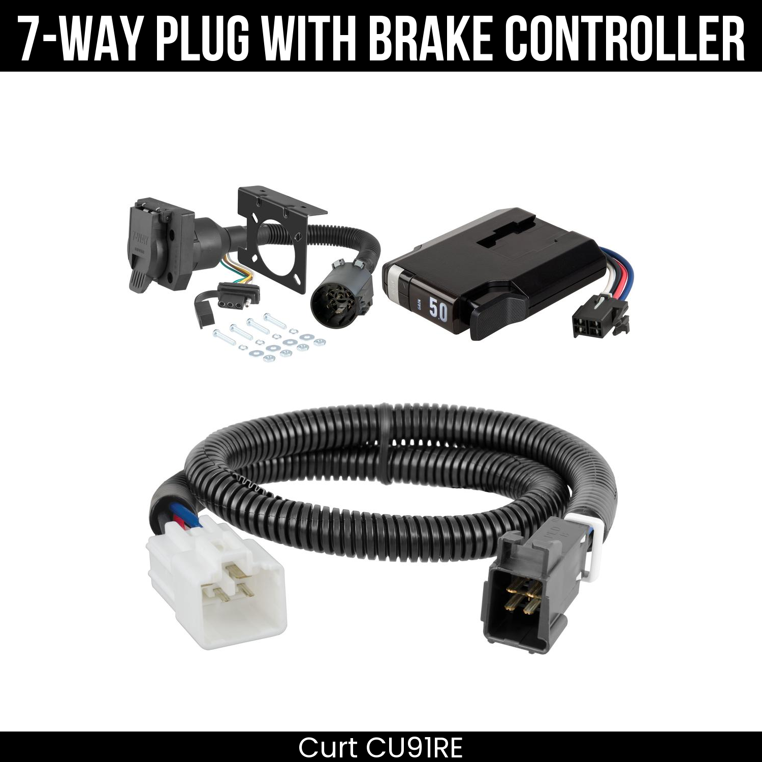 Trailer Wiring 7-Way Plug w/ Bracket , TriFlex NEXT Brake Control