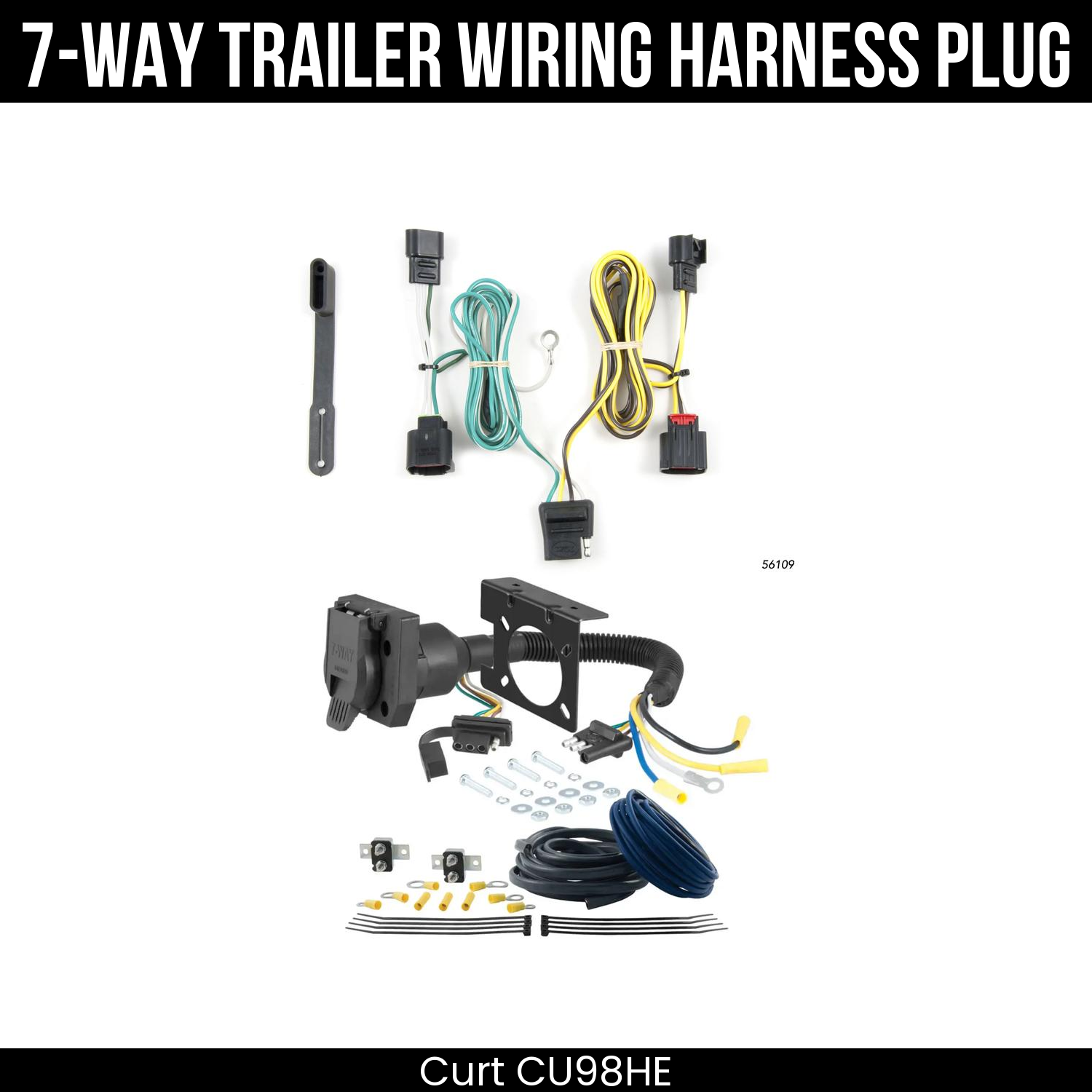 Trailer Wiring 7-Way Plug w/ Bracket