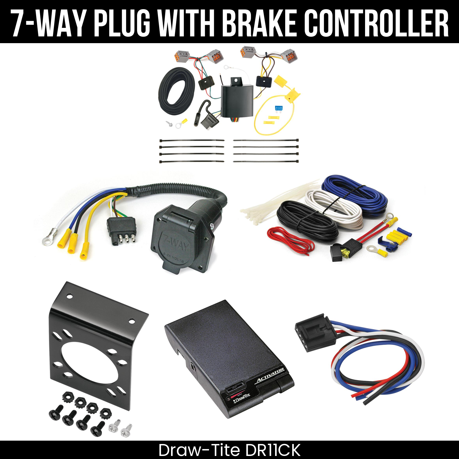 Trailer Wiring 7-Way Economy Plug w/ Bracket , Draw-Tite Activator Brake Control