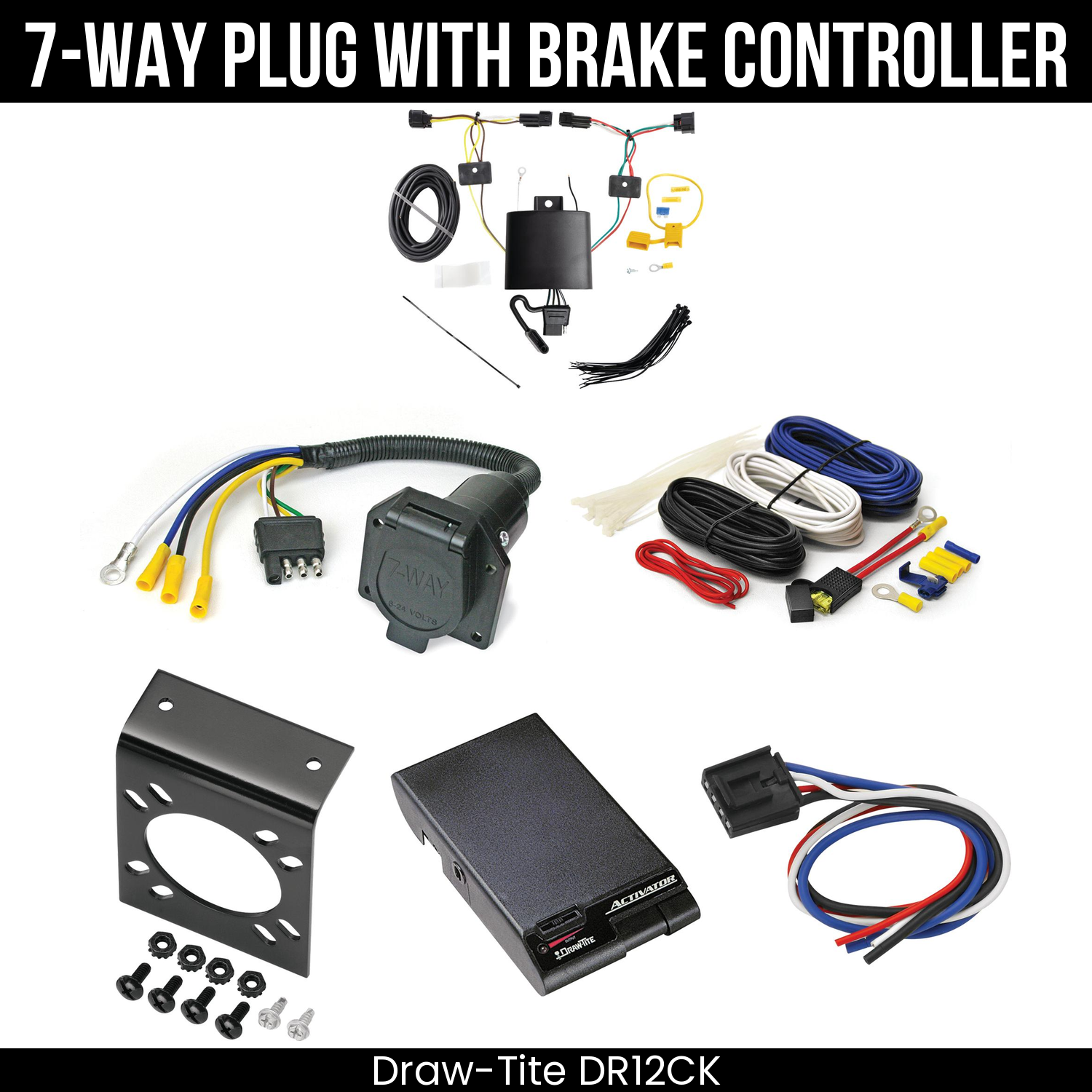 Trailer Wiring 7-Way Economy Plug w/ Bracket , Draw-Tite Activator Brake Control