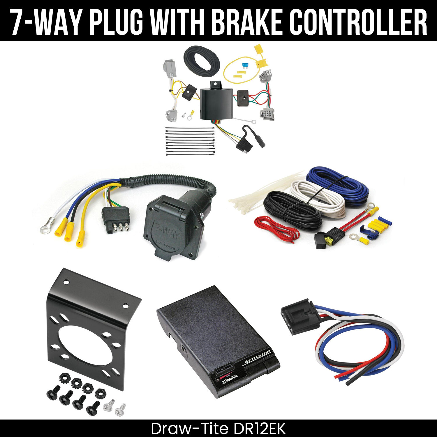 Trailer Wiring 7-Way Economy Plug w/ Bracket , Draw-Tite Activator Brake Control