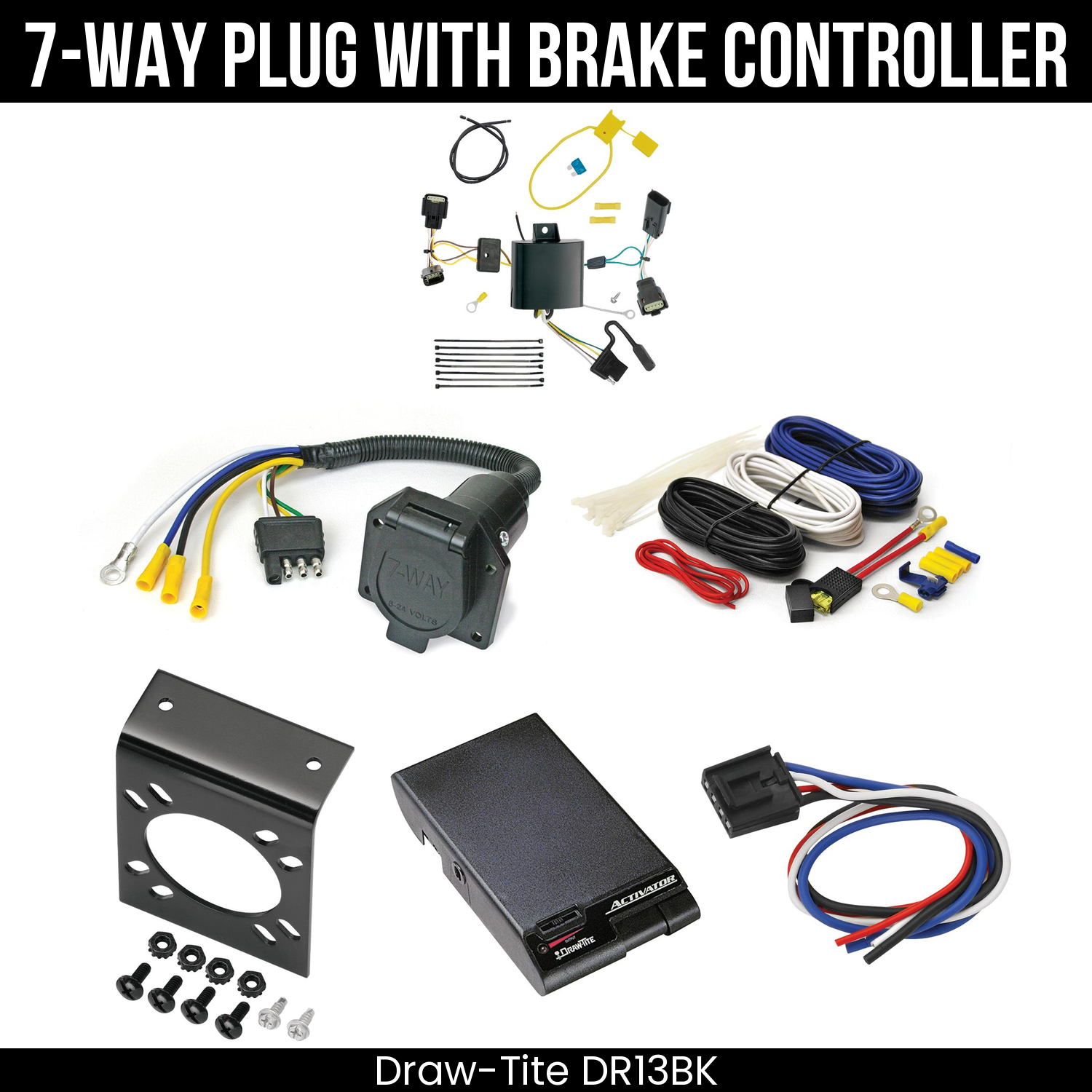 Trailer Wiring 7-Way Economy Plug w/ Bracket , Draw-Tite Activator Brake Control