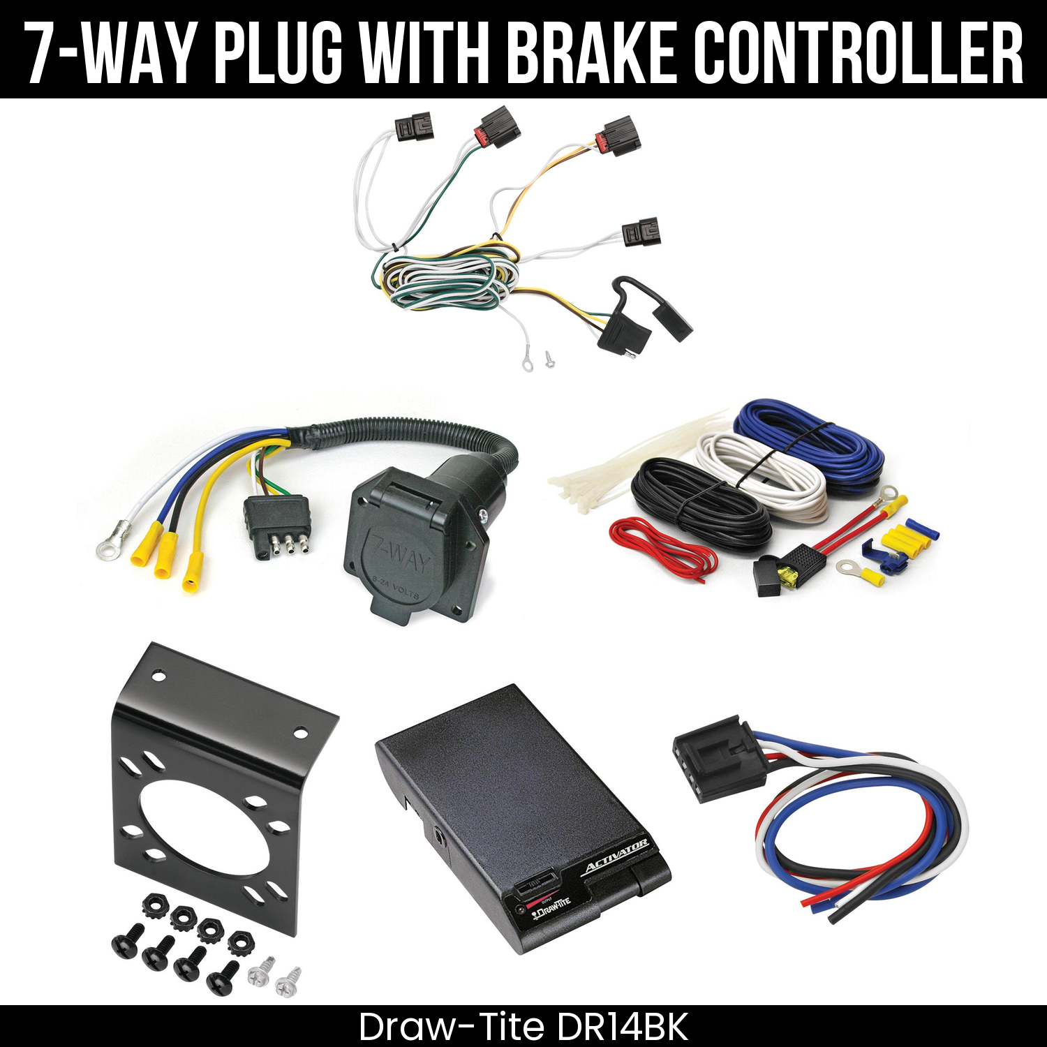 Trailer Wiring 7-Way Economy Plug w/ Bracket , Draw-Tite Activator Brake Control